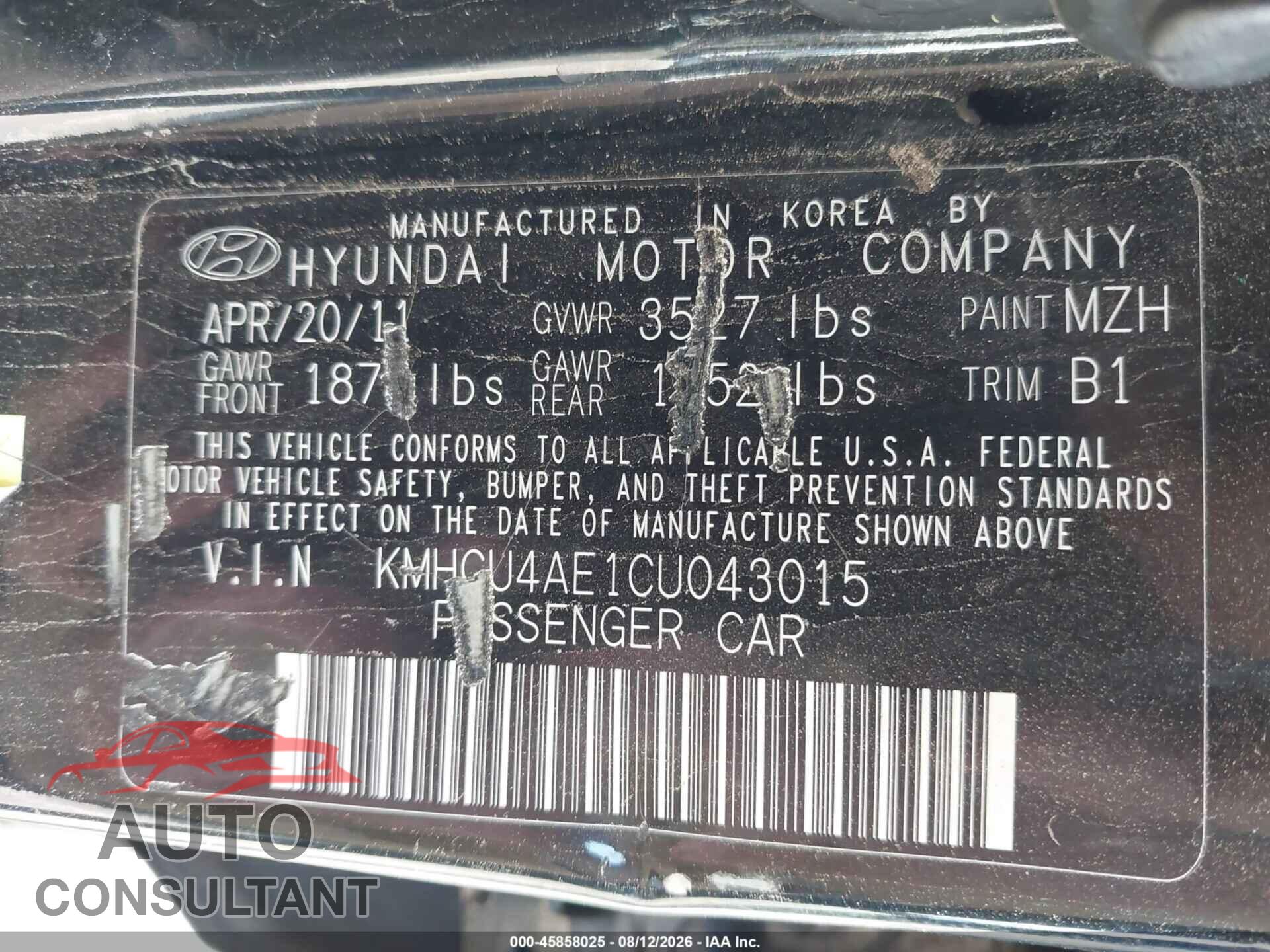 HYUNDAI ACCENT 2012 - KMHCU4AE1CU043015