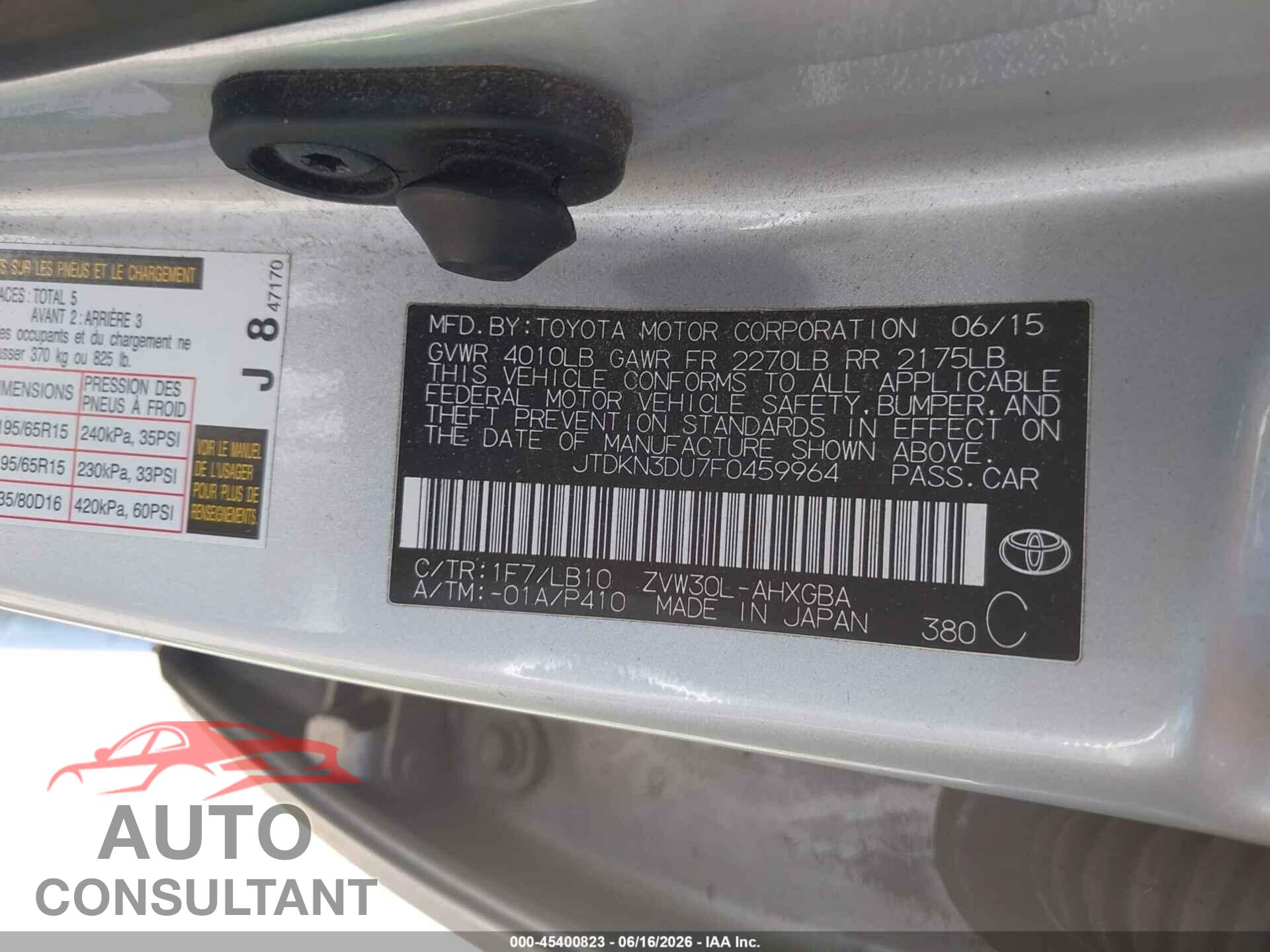 TOYOTA PRIUS 2015 - JTDKN3DU7F0459964