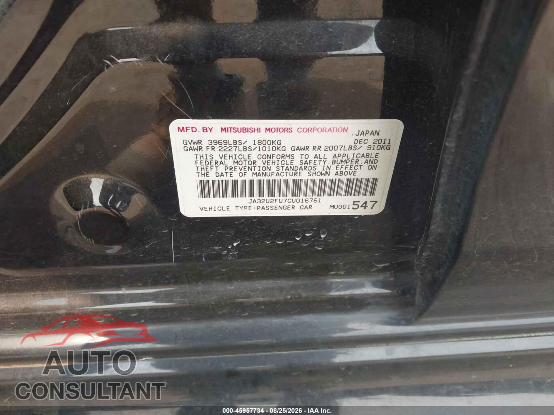 MITSUBISHI LANCER 2012 - JA32U2FU7CU016761