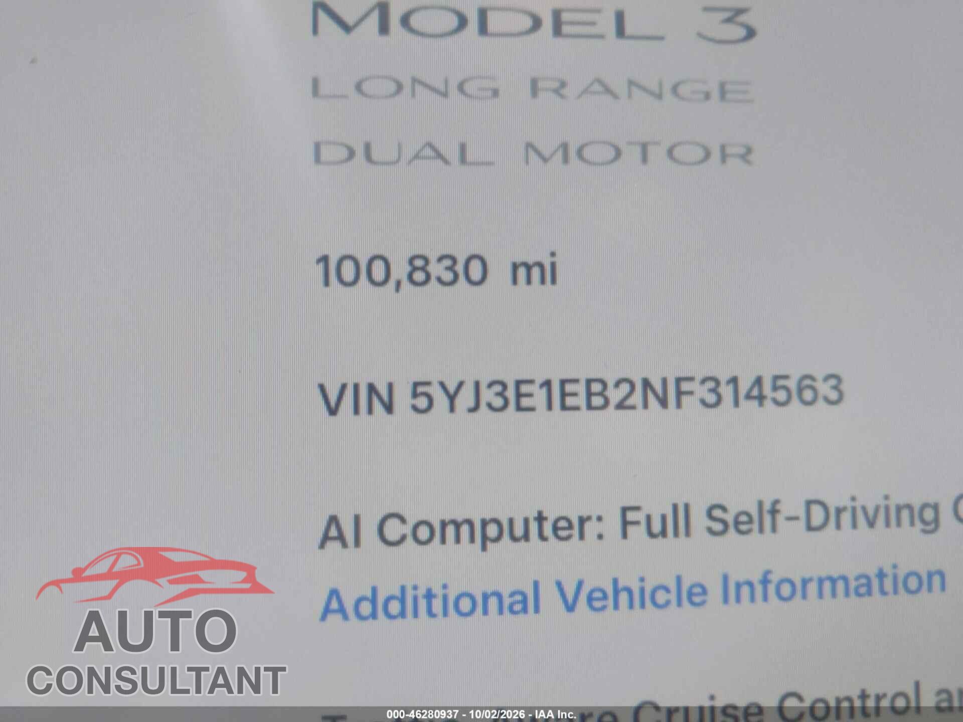 TESLA MODEL 3 2022 - 5YJ3E1EB2NF314563