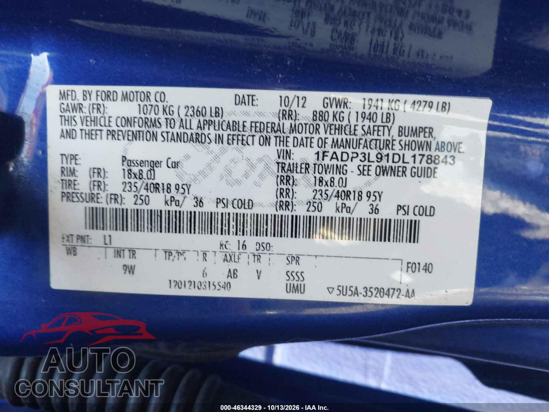 FORD FOCUS ST 2013 - 1FADP3L91DL178843