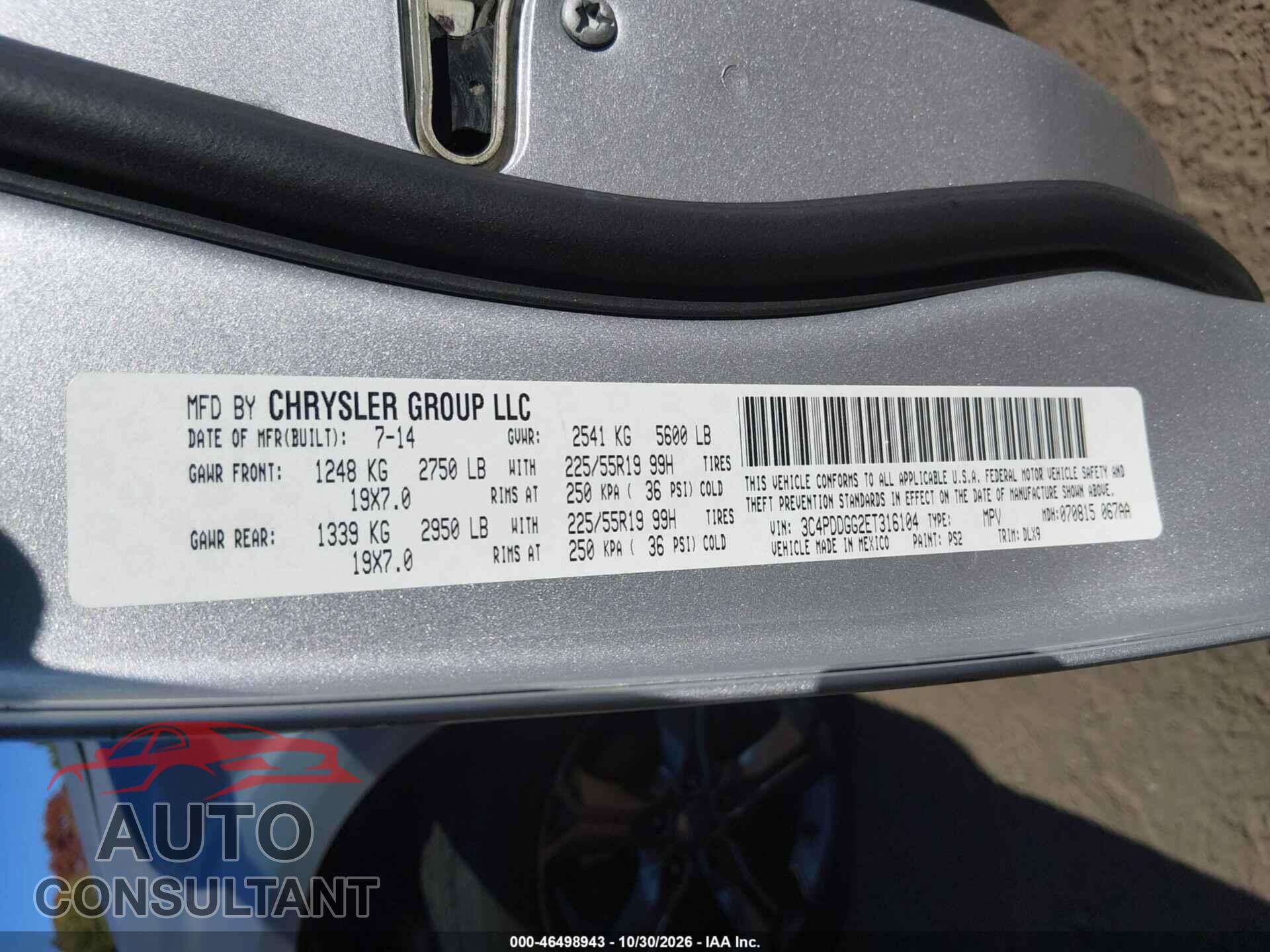 DODGE JOURNEY 2014 - 3C4PDDGG2ET316104