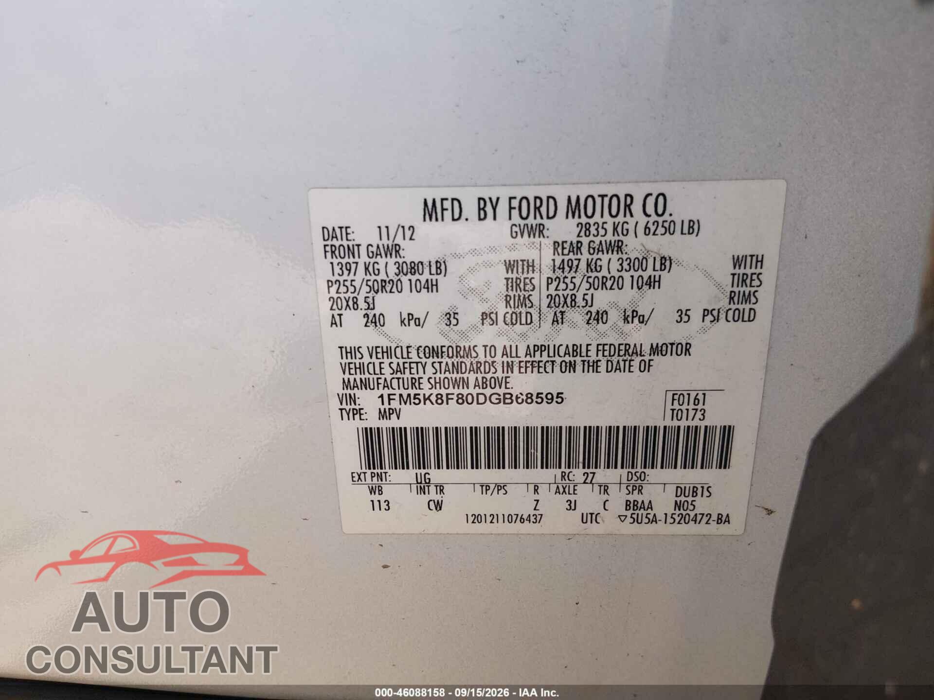 FORD EXPLORER 2013 - 1FM5K8F80DGB68595