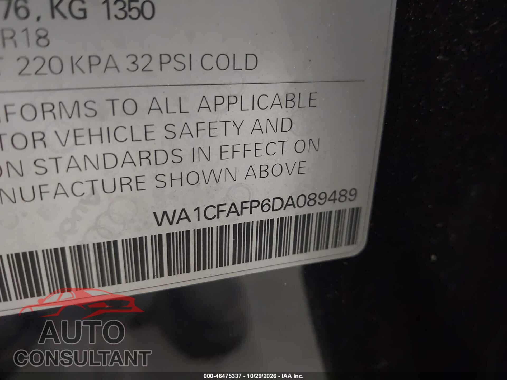 AUDI Q5 2013 - WA1CFAFP6DA089489
