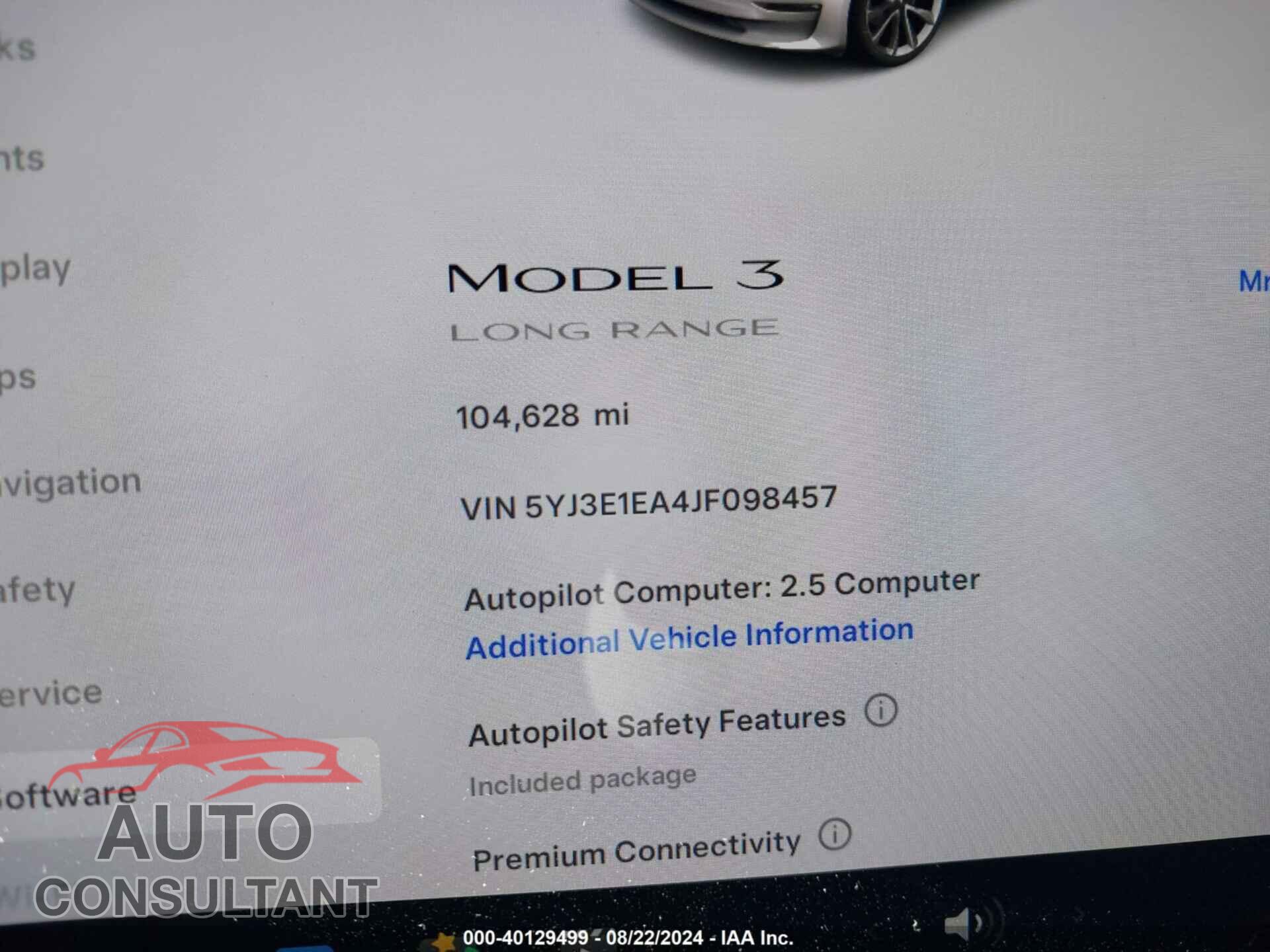 TESLA MODEL 3 2018 - 5YJ3E1EA4JF098457