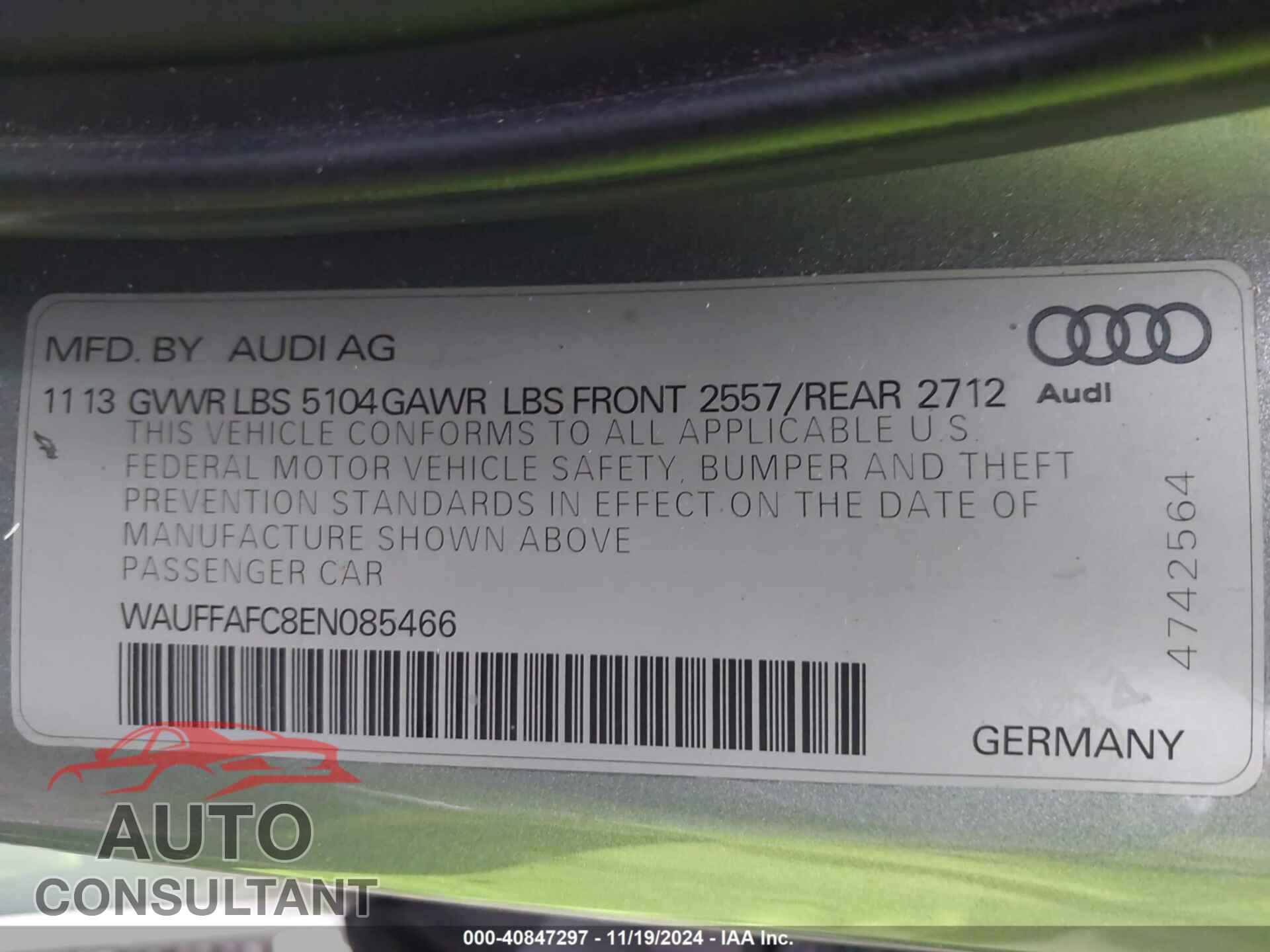 AUDI A6 2014 - WAUFFAFC8EN085466
