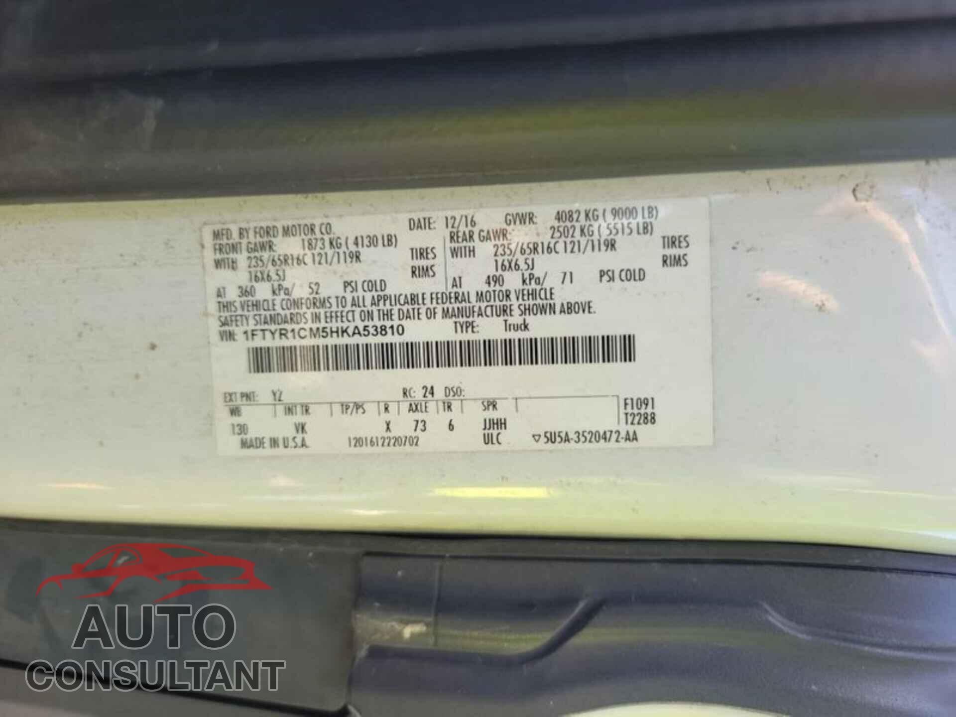 FORD TRANSIT 2017 - 1FTYR1CM5HKA53810