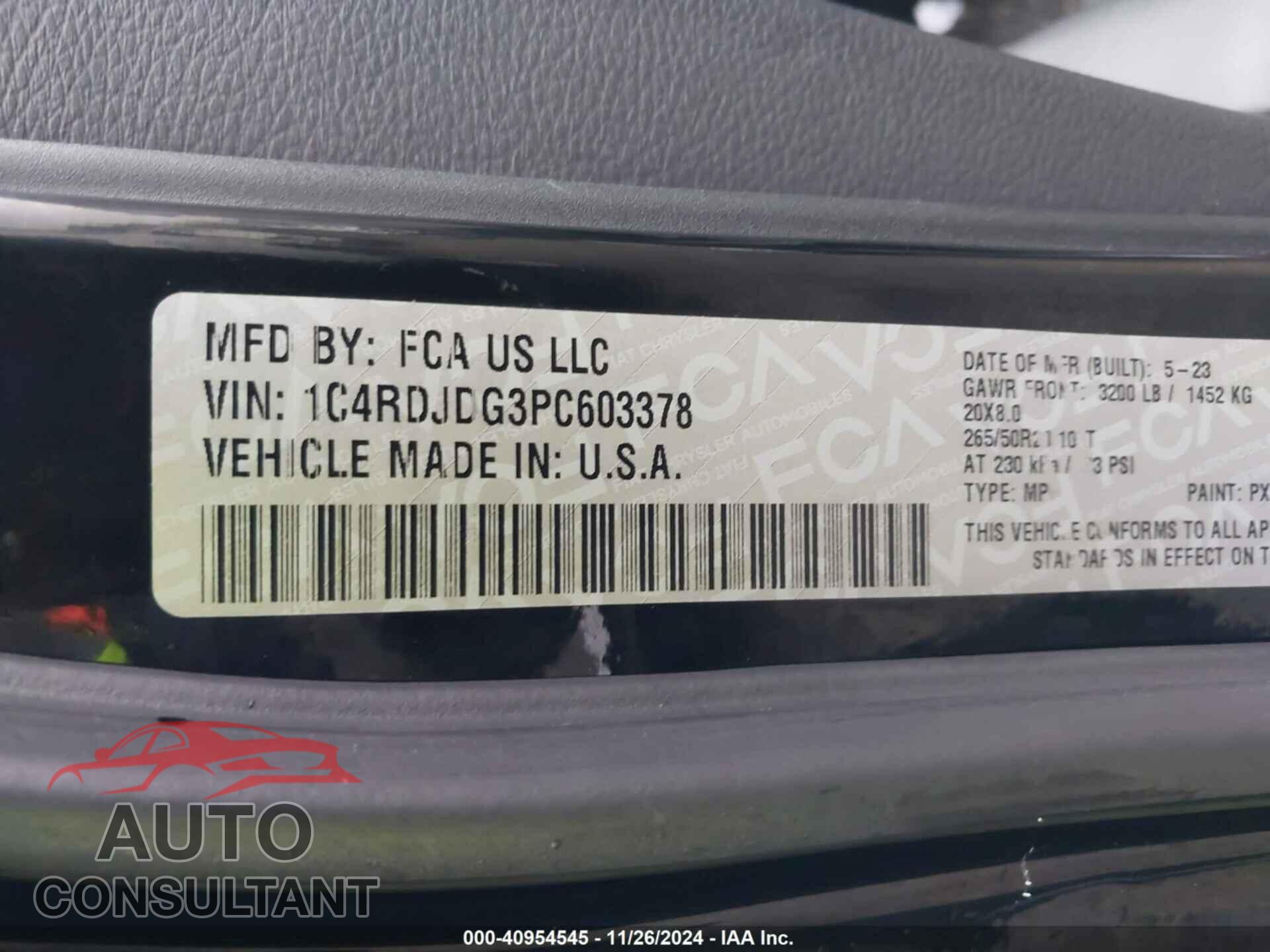 DODGE DURANGO 2023 - 1C4RDJDG3PC603378