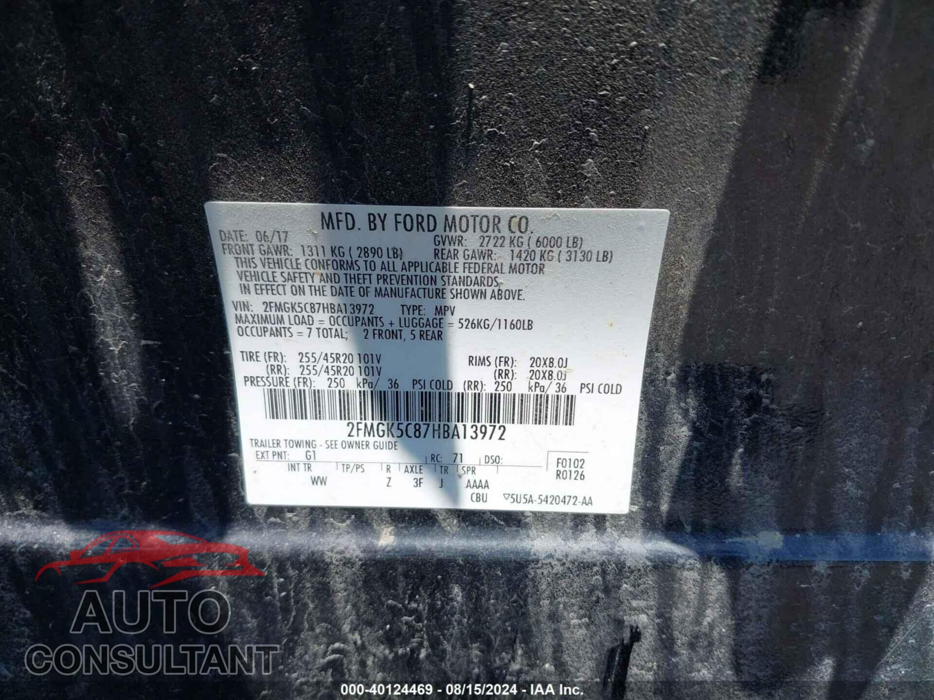 FORD FLEX 2017 - 2FMGK5C87HBA13972