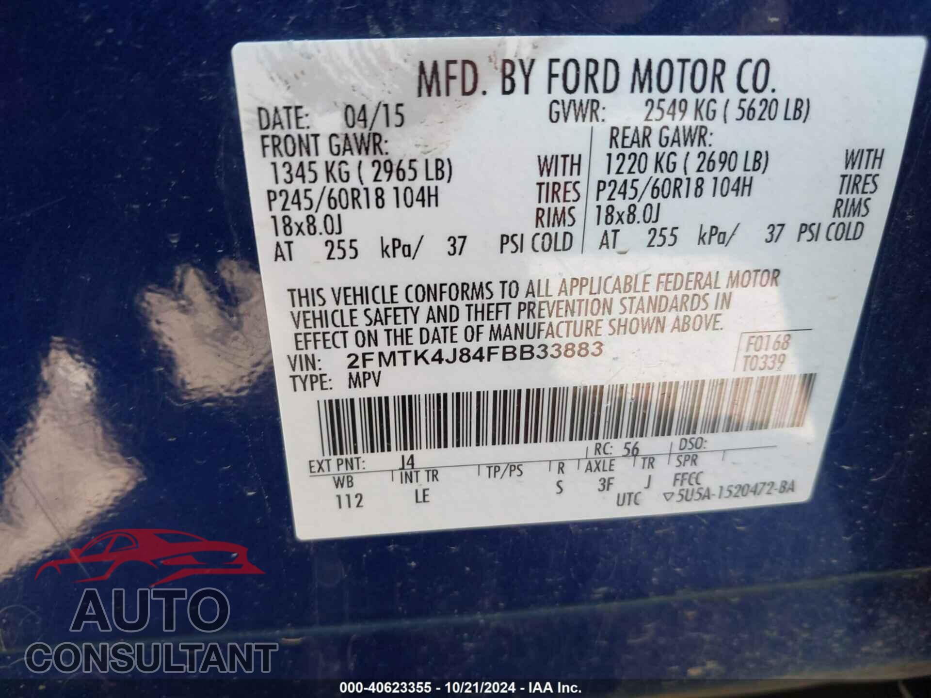 FORD EDGE 2015 - 2FMTK4J84FBB33883