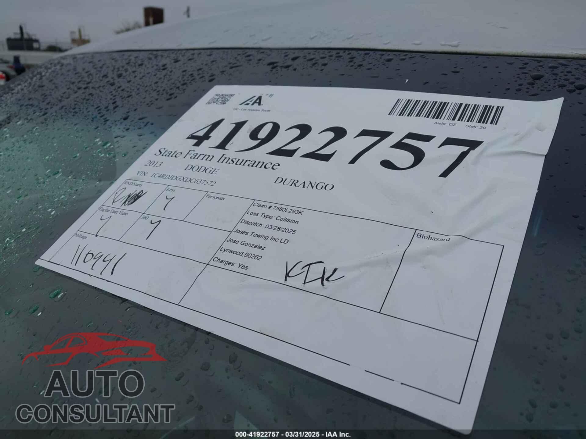 DODGE DURANGO 2013 - 1C4RDJDGXDC637572