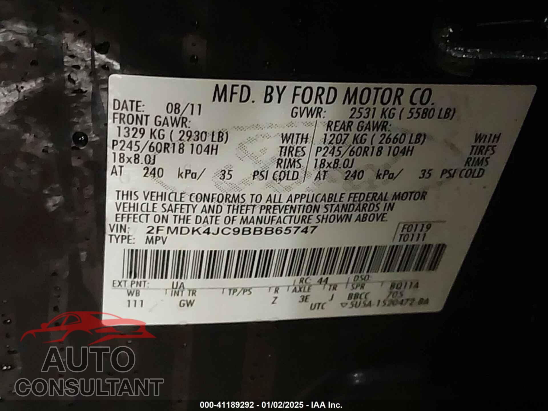 FORD EDGE 2011 - 2FMDK4JC9BBB65747