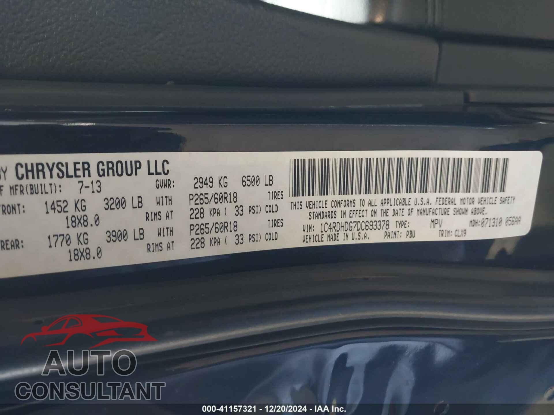 DODGE DURANGO 2013 - 1C4RDHDG7DC693378