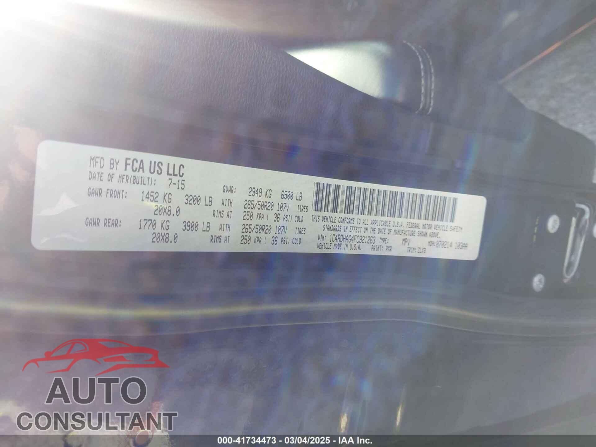 DODGE DURANGO 2015 - 1C4RDHAG4FC921263