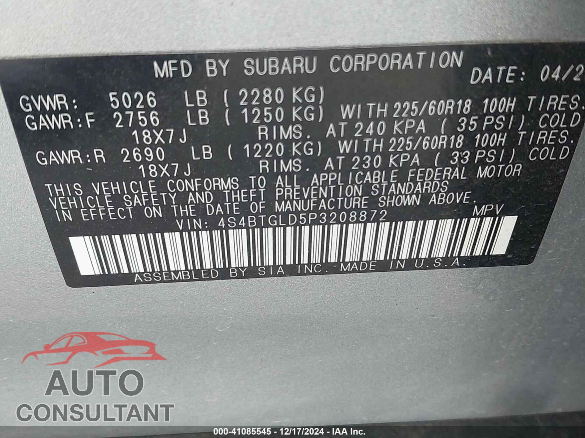 SUBARU OUTBACK 2023 - 4S4BTGLD5P3208872