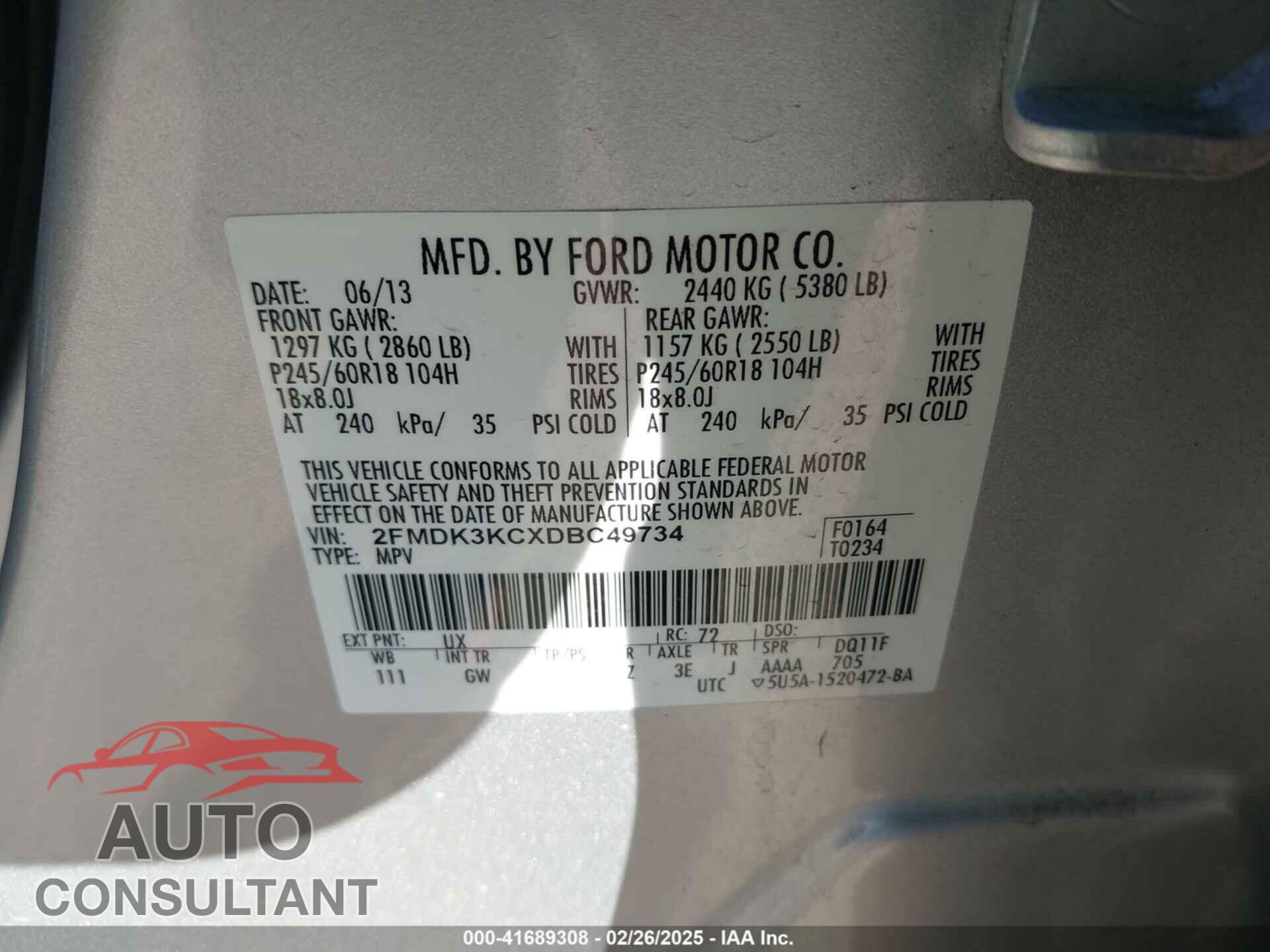 FORD EDGE 2013 - 2FMDK3KCXDBC49734