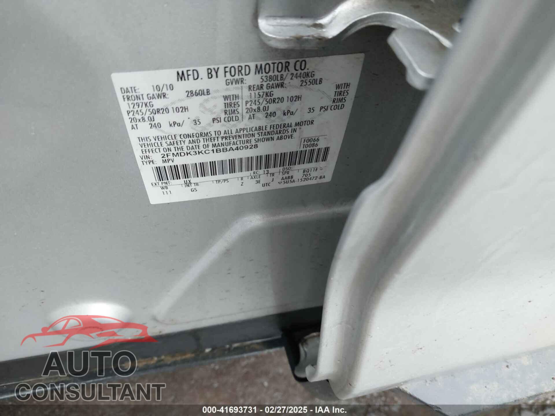 FORD EDGE 2011 - 2FMDK3KC1BBA40928
