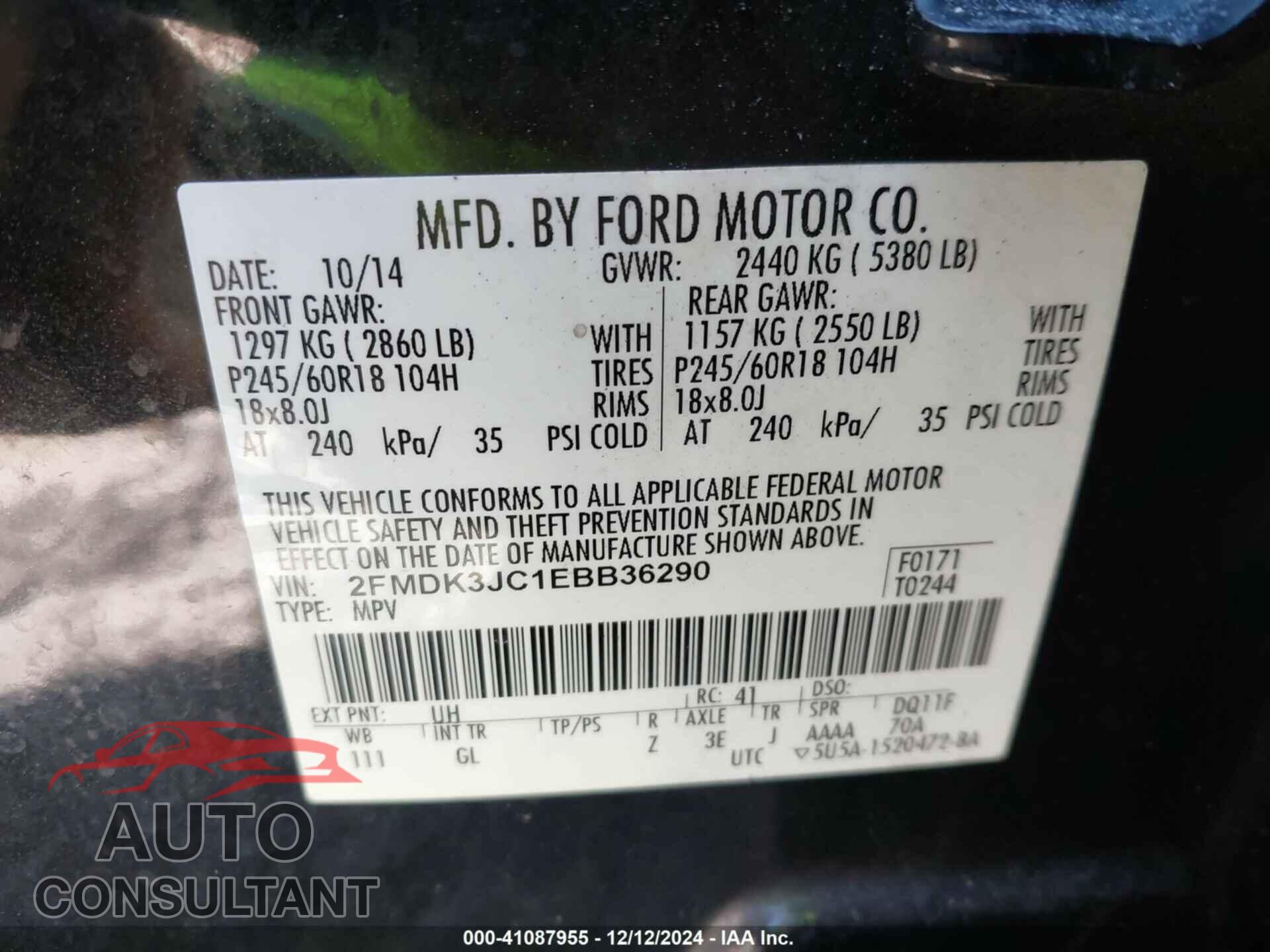 FORD EDGE 2014 - 2FMDK3JC1EBB36290