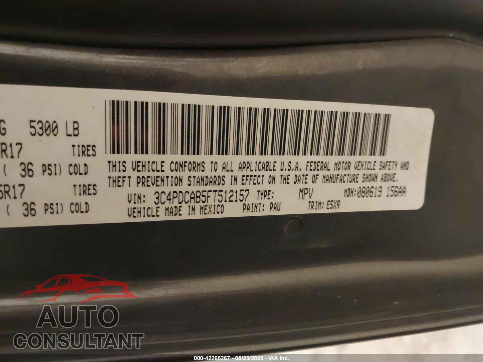 DODGE JOURNEY 2015 - 3C4PDCAB5FT512157