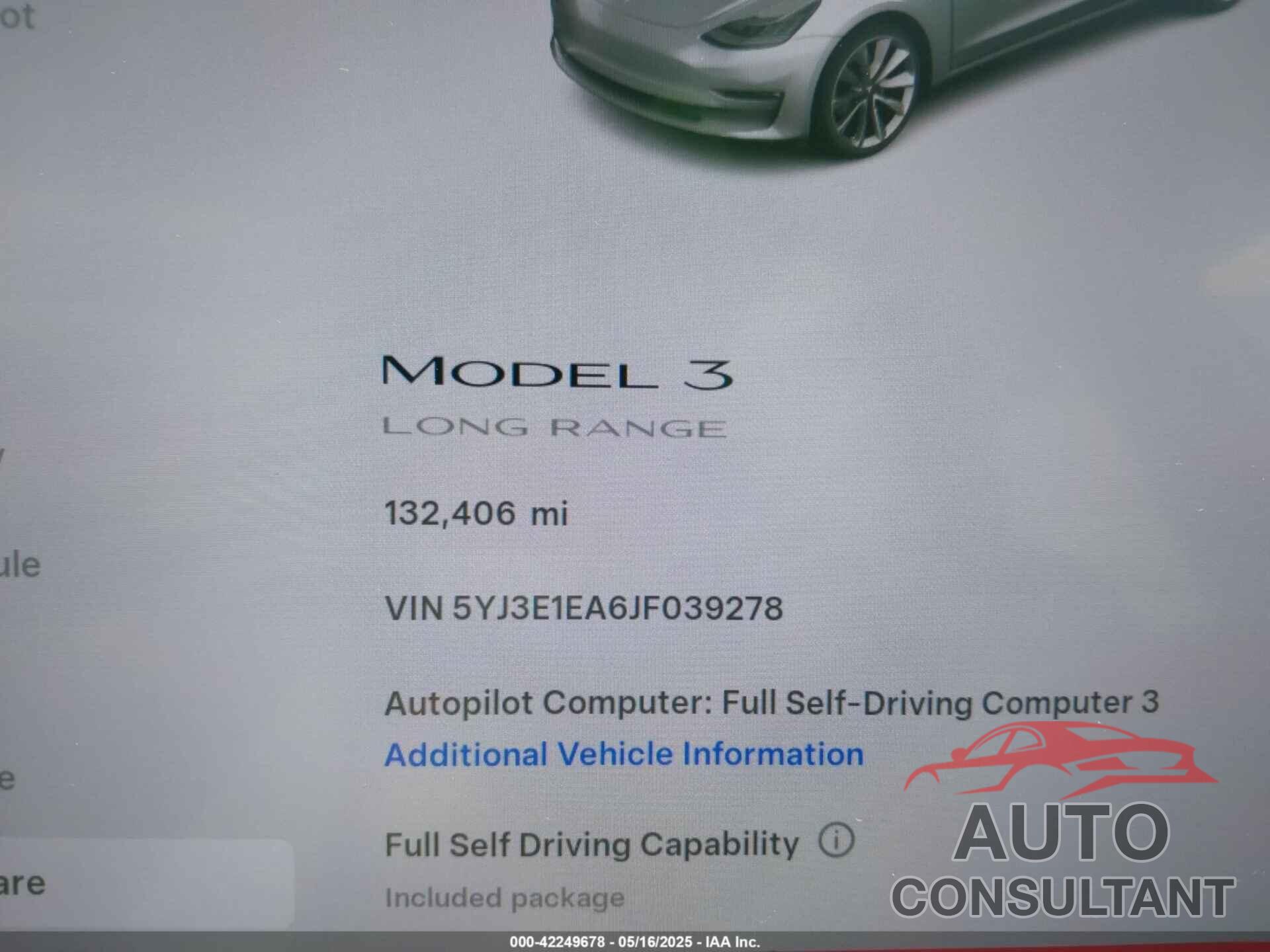 TESLA MODEL 3 2018 - 5YJ3E1EA6JF039278