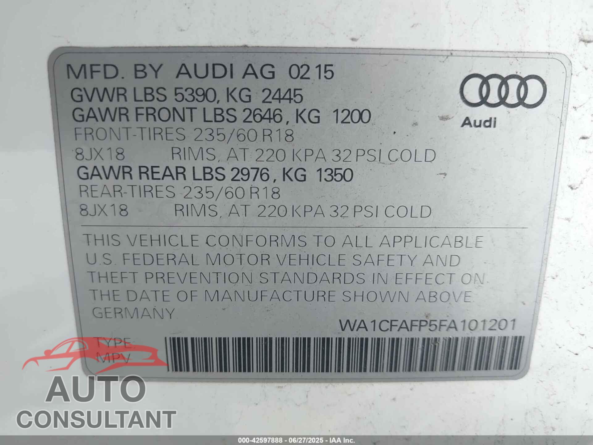 AUDI Q5 2015 - WA1CFAFP5FA101201