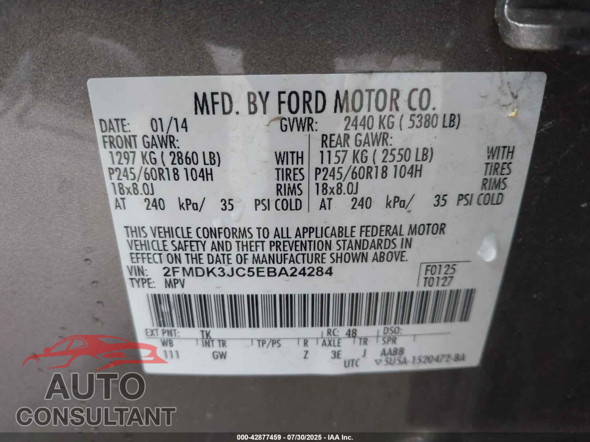 FORD EDGE 2014 - 2FMDK3JC5EBA24284