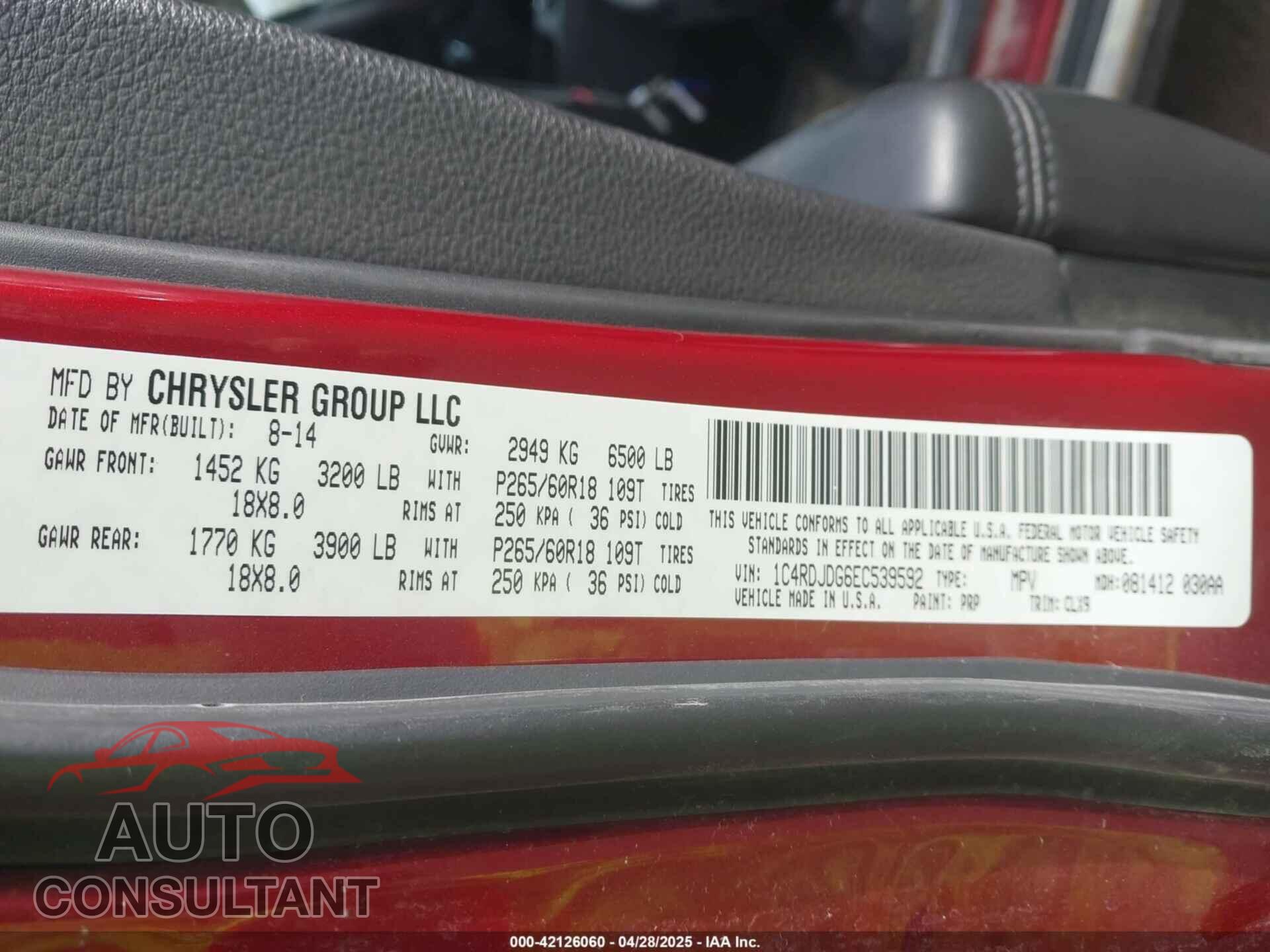 DODGE DURANGO 2014 - 1C4RDJDG6EC539592