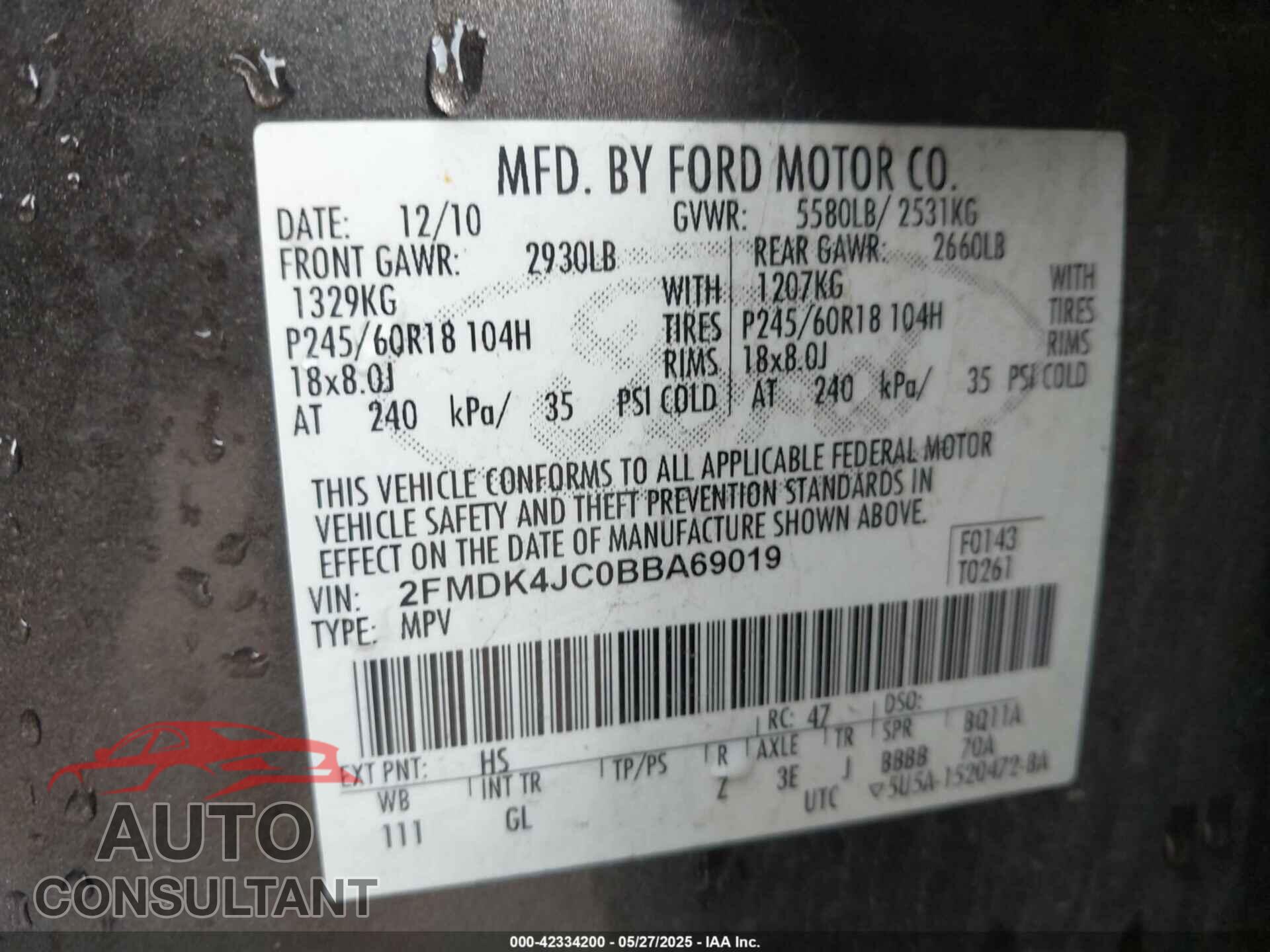 FORD EDGE 2011 - 2FMDK4JC0BBA69019