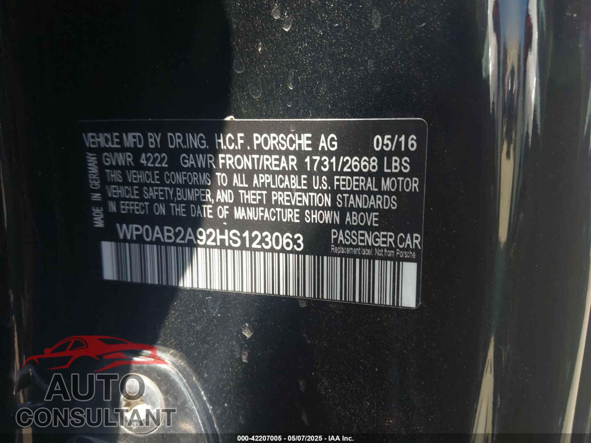 PORSCHE 911 2017 - WP0AB2A92HS123063