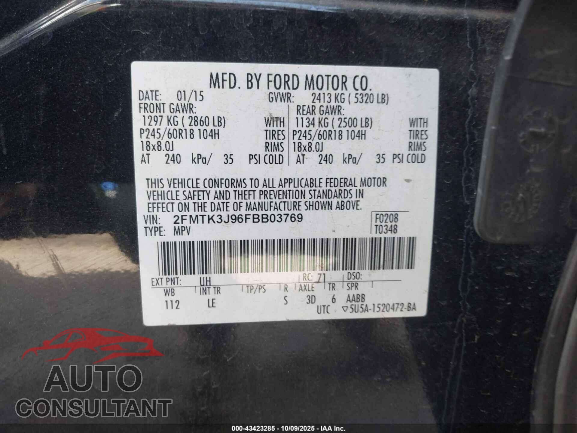 FORD EDGE 2015 - 2FMTK3J96FBB03769