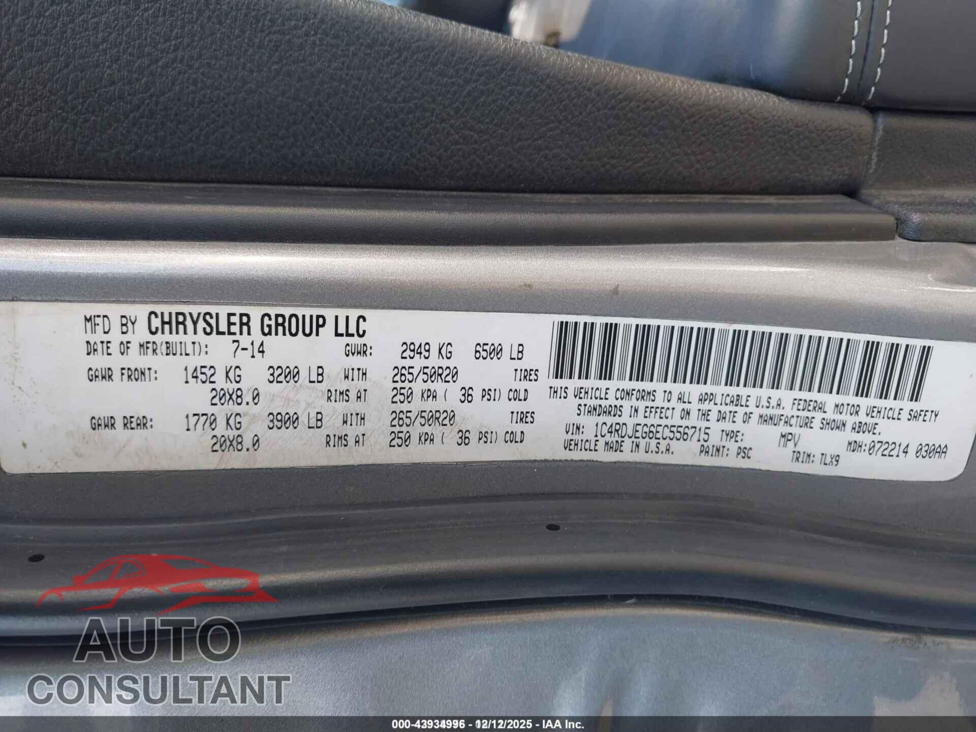 DODGE DURANGO 2014 - 1C4RDJEG6EC556715