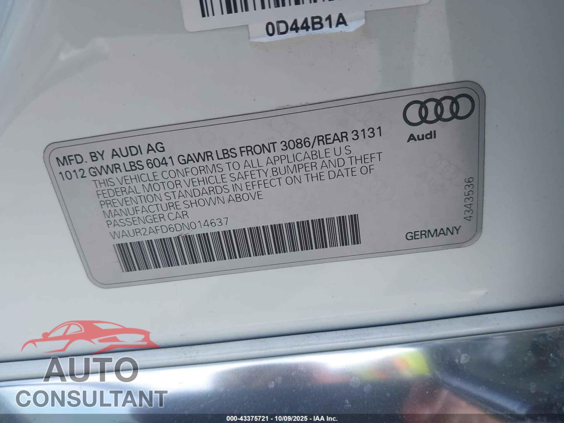 AUDI A8 L 2013 - WAUR2AFD6DN014637