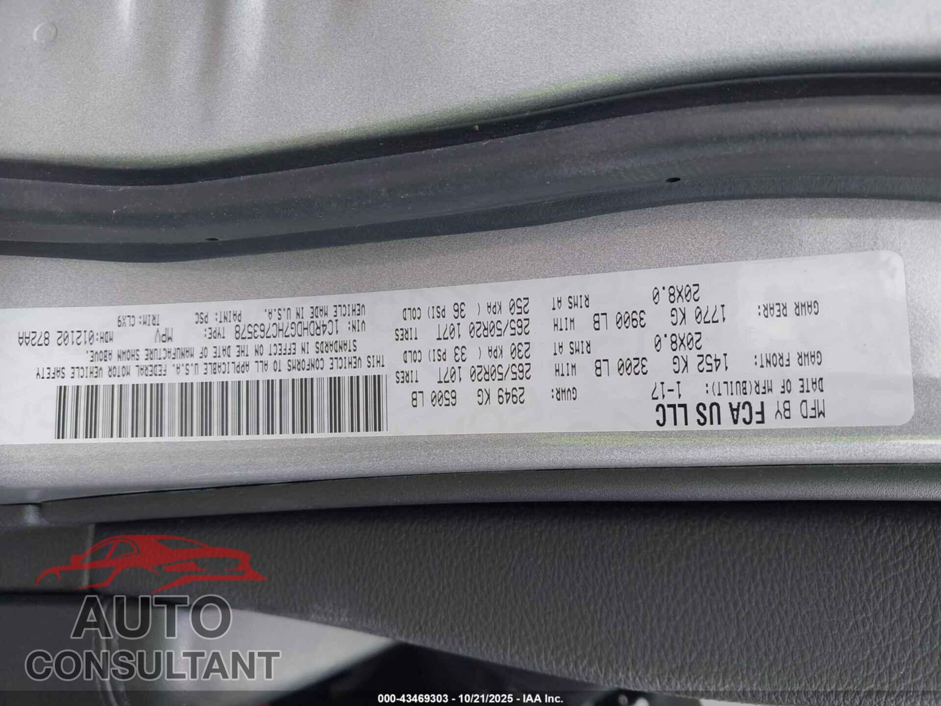 DODGE DURANGO 2017 - 1C4RDHDG7HC763578
