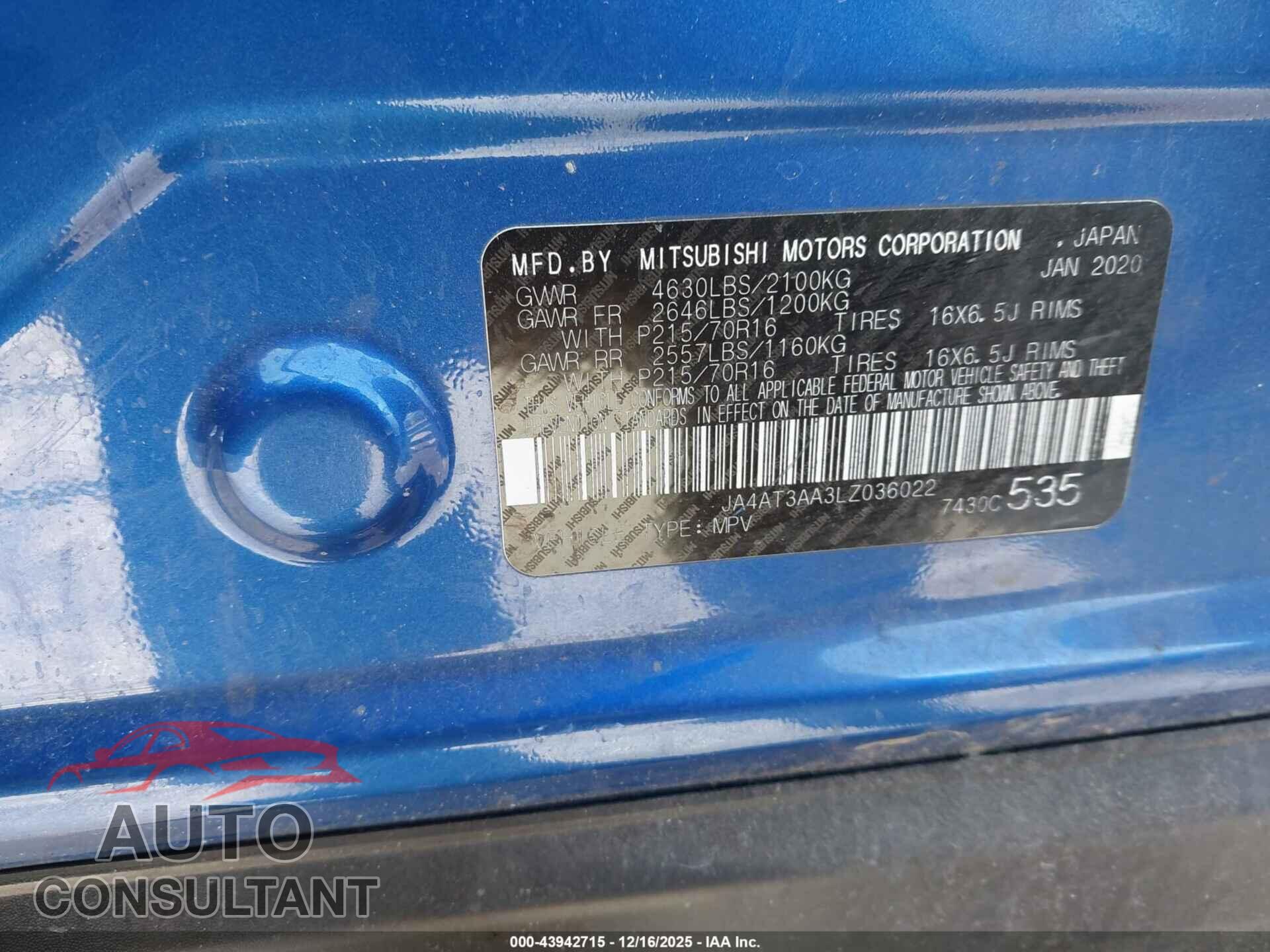MITSUBISHI ECLIPSE CROSS 2020 - JA4AT3AA3LZ036022