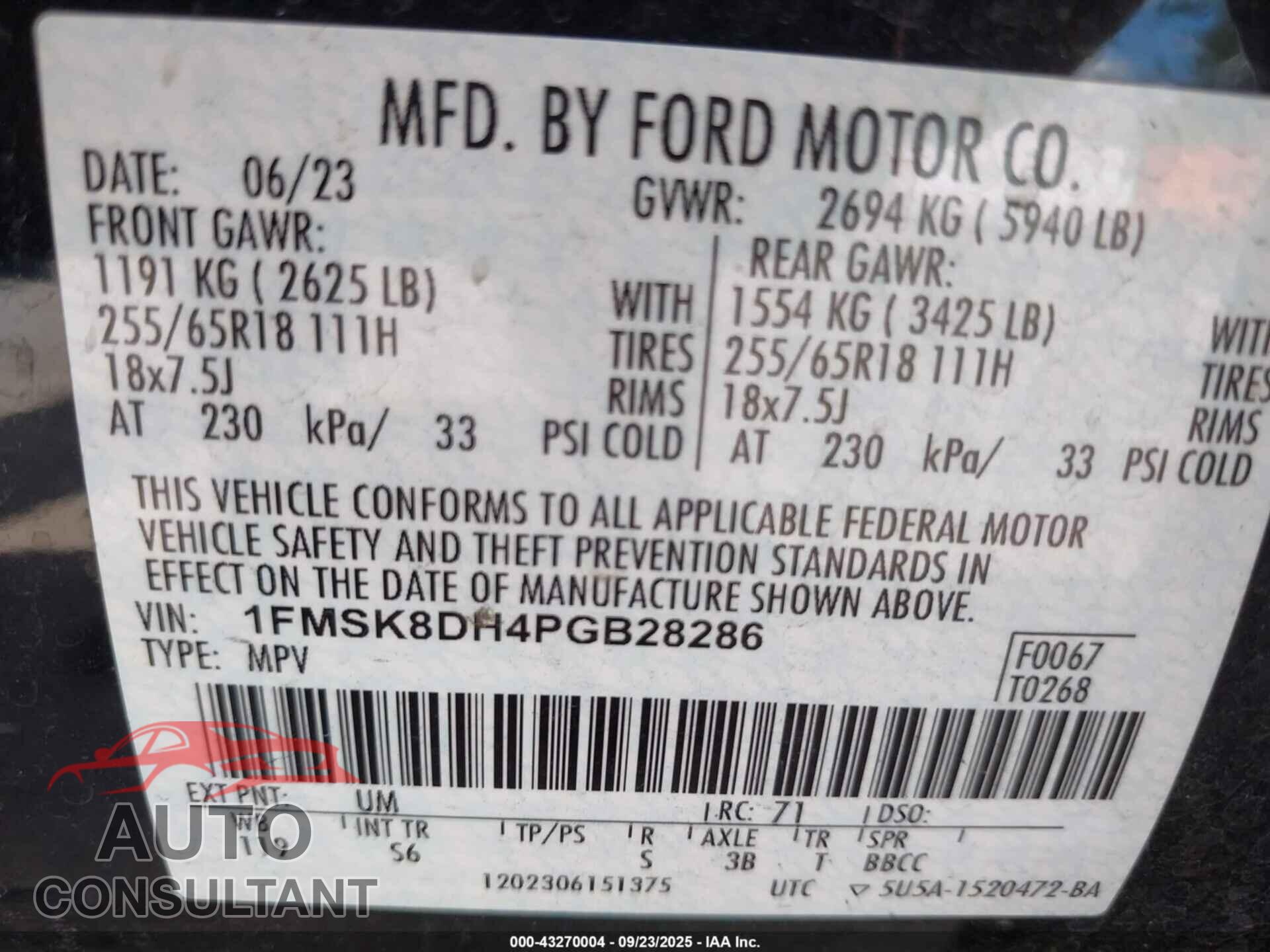 FORD EXPLORER 2023 - 1FMSK8DH4PGB28286