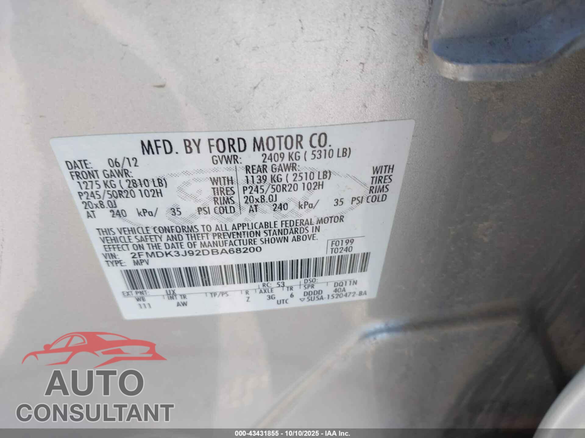 FORD EDGE 2013 - 2FMDK3J92DBA68200