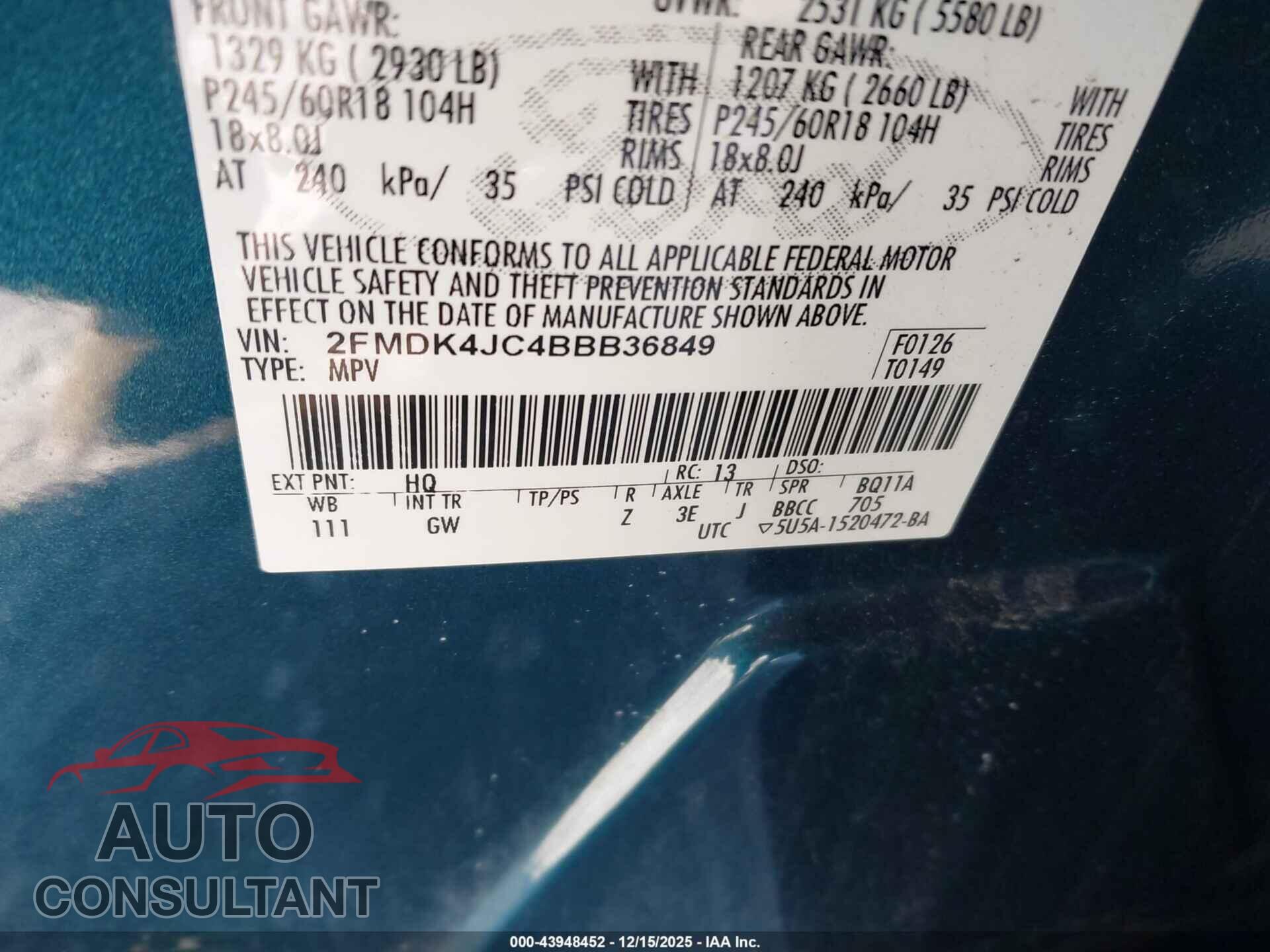 FORD EDGE 2011 - 2FMDK4JC4BBB36849
