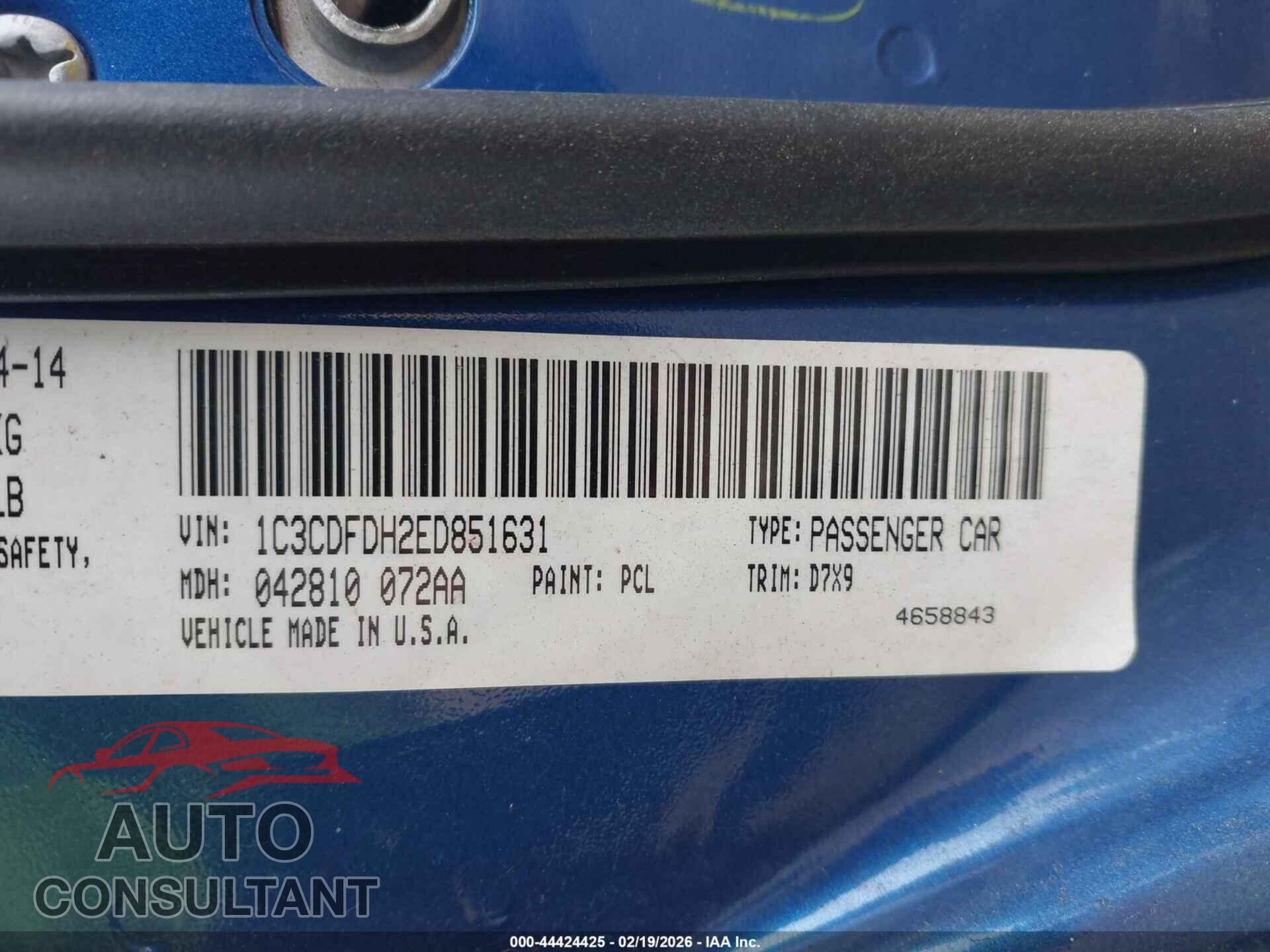 DODGE DART 2014 - 1C3CDFDH2ED851631
