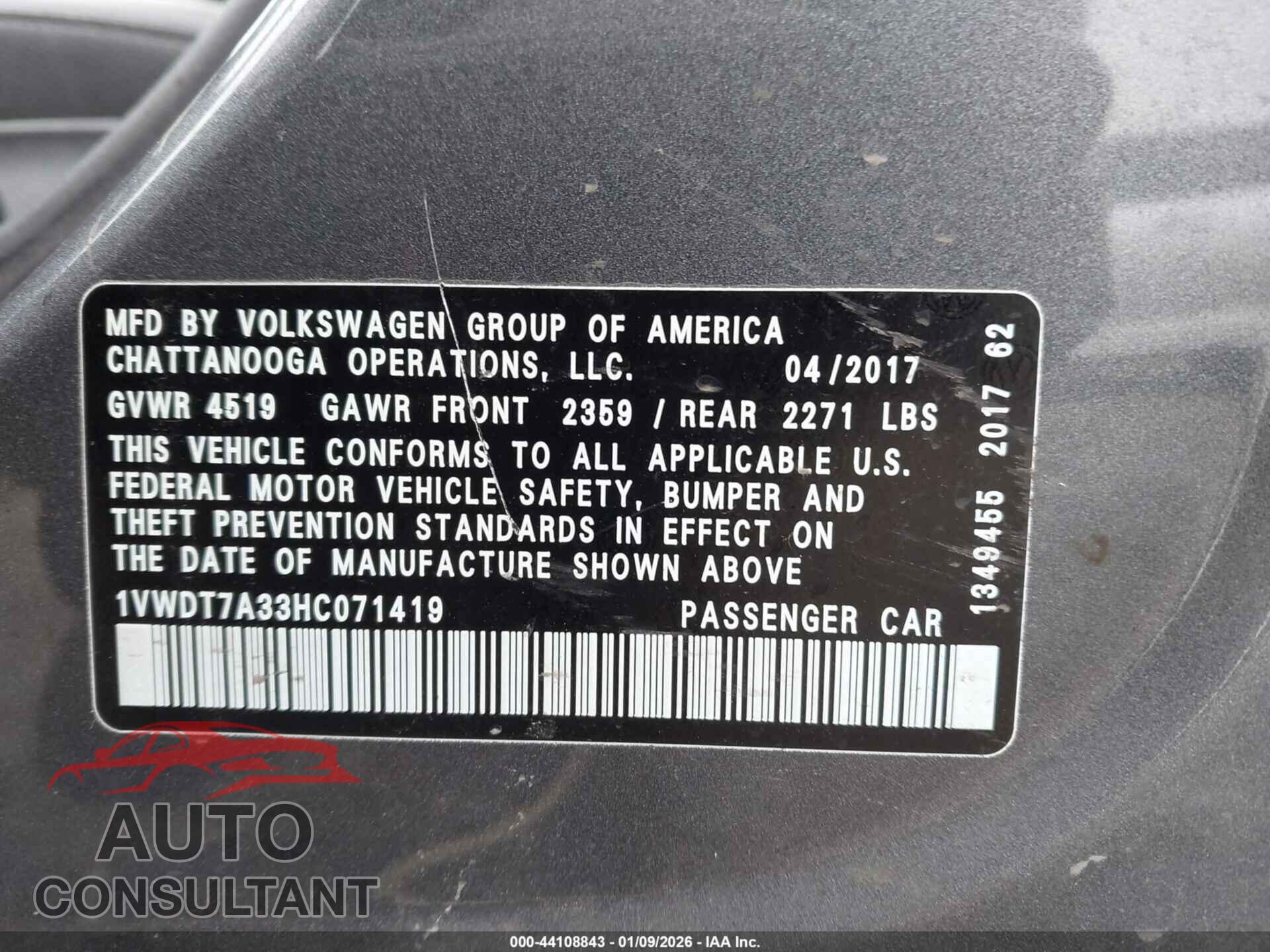 VOLKSWAGEN PASSAT 2017 - 1VWDT7A33HC071419
