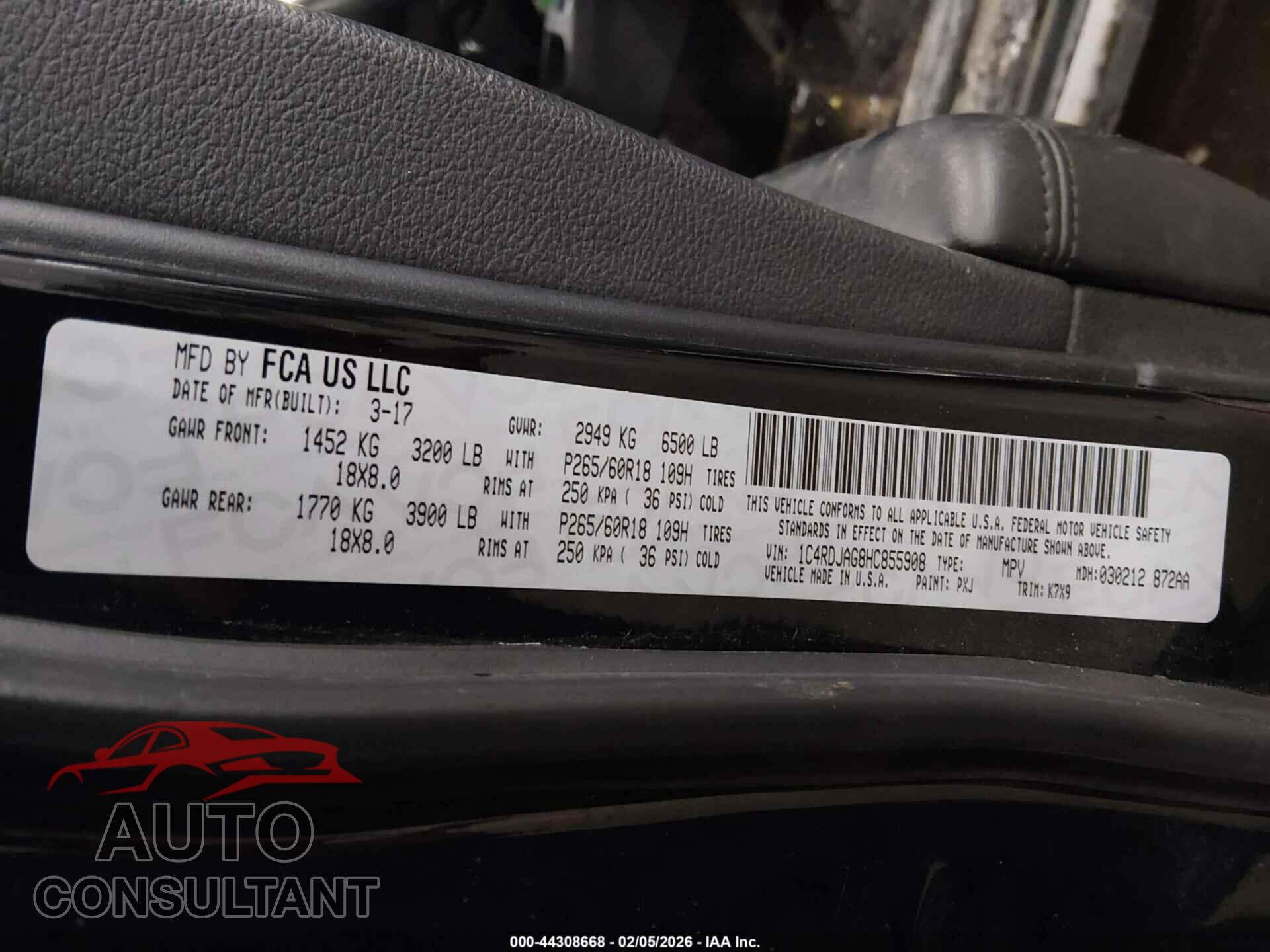 DODGE DURANGO 2017 - 1C4RDJAG8HC855908