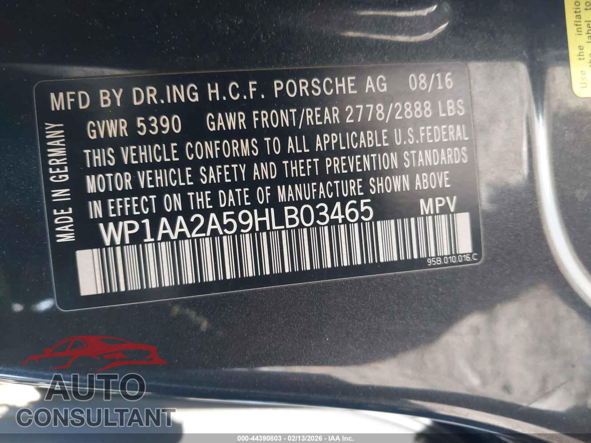 PORSCHE MACAN 2017 - WP1AA2A59HLB03465