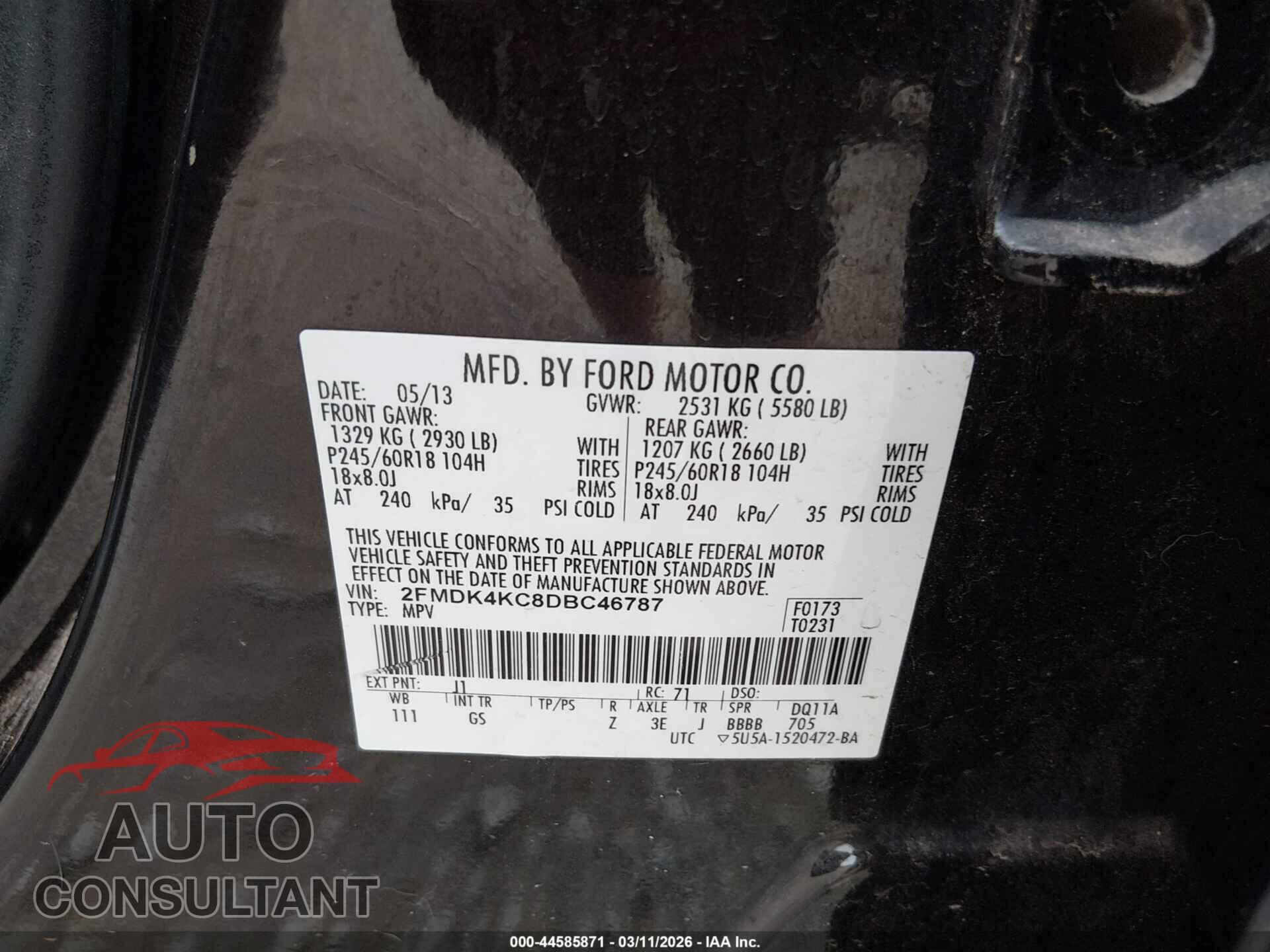 FORD EDGE 2013 - 2FMDK4KC8DBC46787