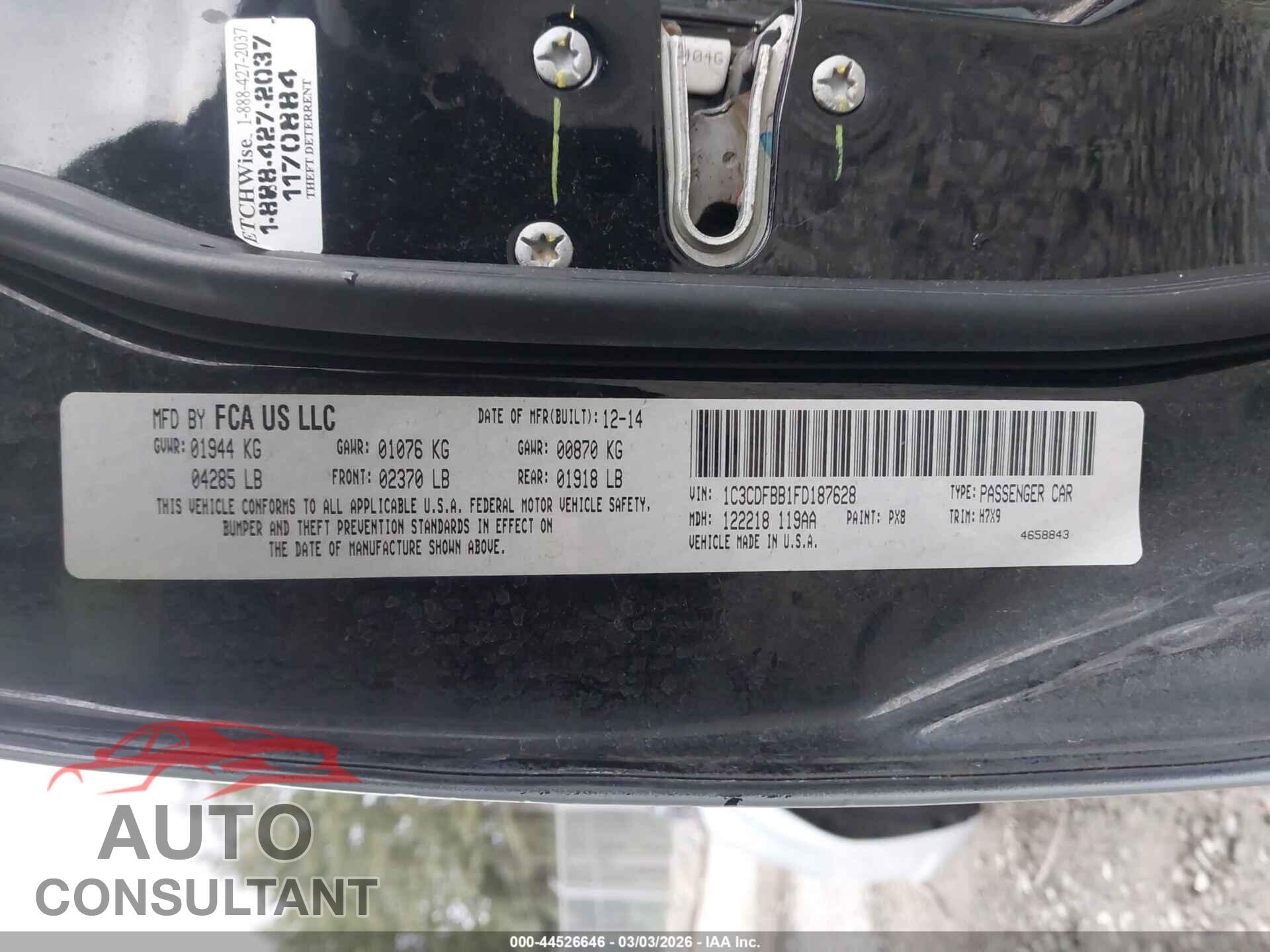 DODGE DART 2015 - 1C3CDFBB1FD187628
