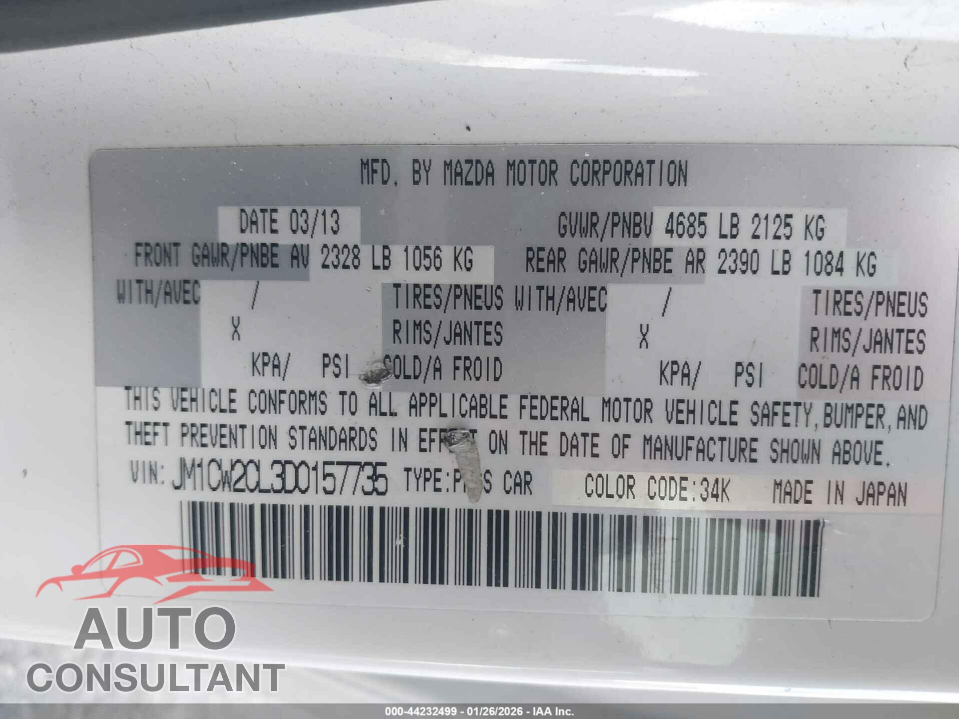 MAZDA MAZDA5 2013 - JM1CW2CL3D0157735