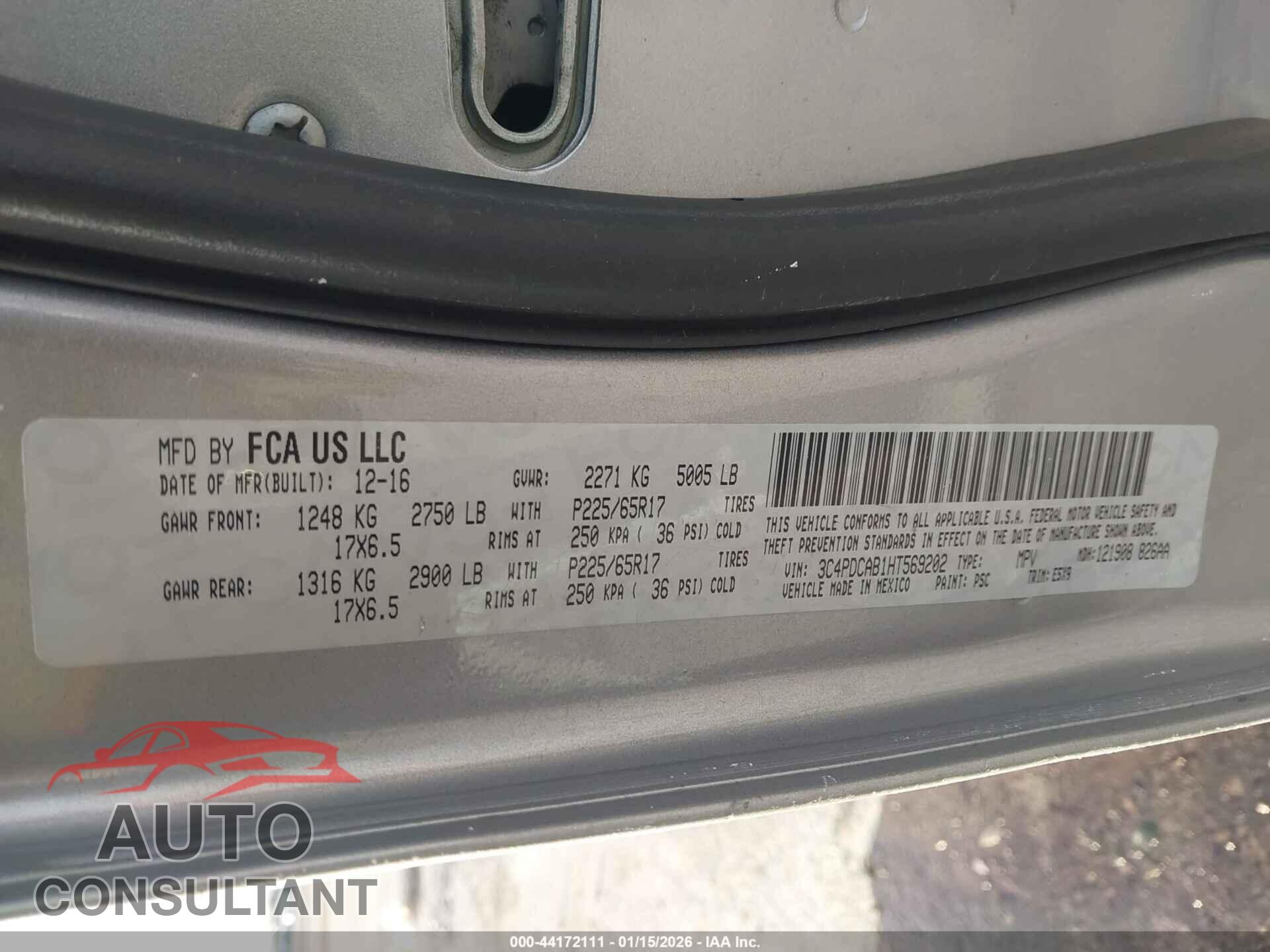 DODGE JOURNEY 2017 - 3C4PDCAB1HT569202