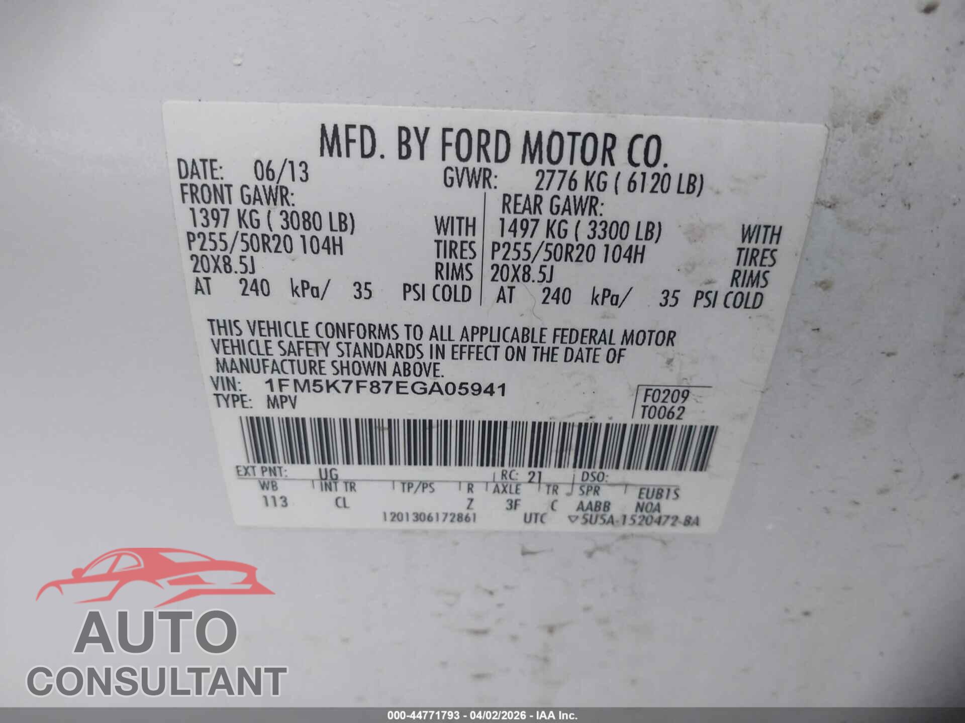 FORD EXPLORER 2014 - 1FM5K7F87EGA05941