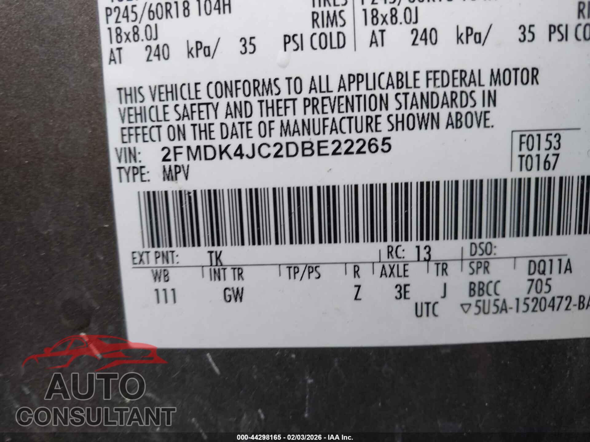 FORD EDGE 2013 - 2FMDK4JC2DBE22265