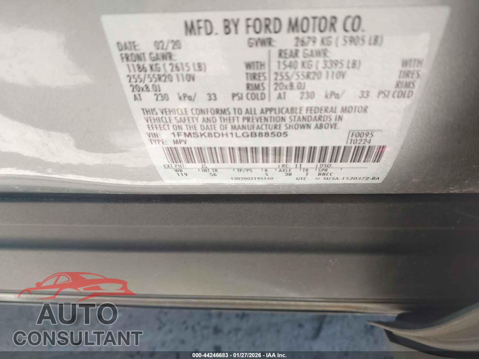 FORD EXPLORER 2020 - 1FMSK8DH1LGB88505