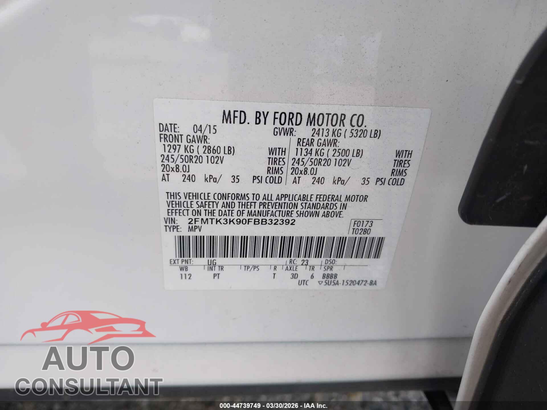 FORD EDGE 2015 - 2FMTK3K90FBB32392