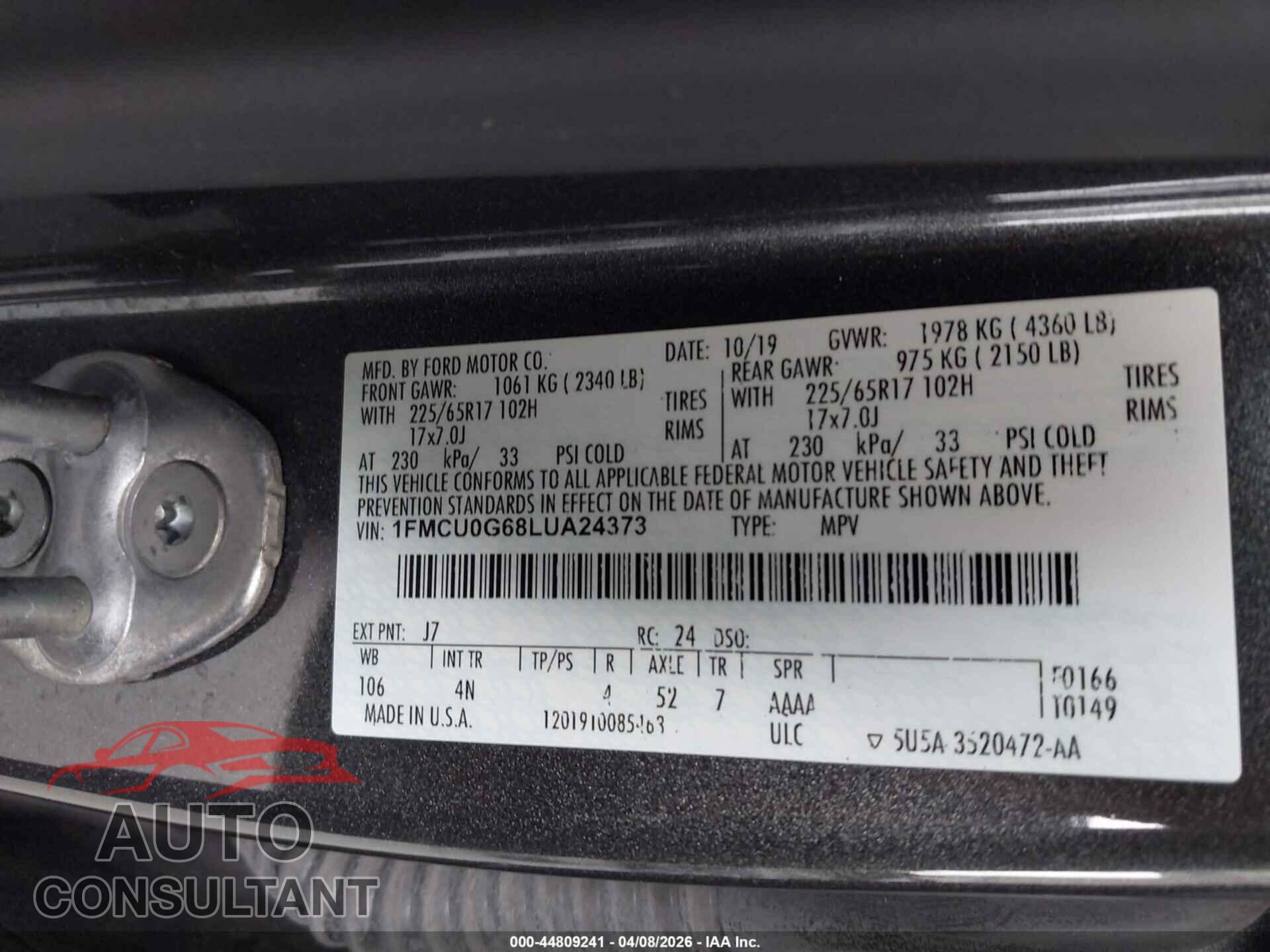 FORD ESCAPE 2020 - 1FMCU0G68LUA24373